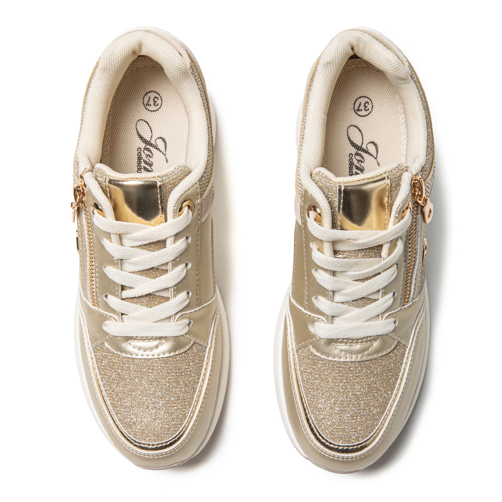 JOMIX Scarpe da Ginnastica Donna con Zeppa Sneakers Eleganti Glitterati con Cerniera Laterale e Suola Spessa Comode per Camminata Quotidiana