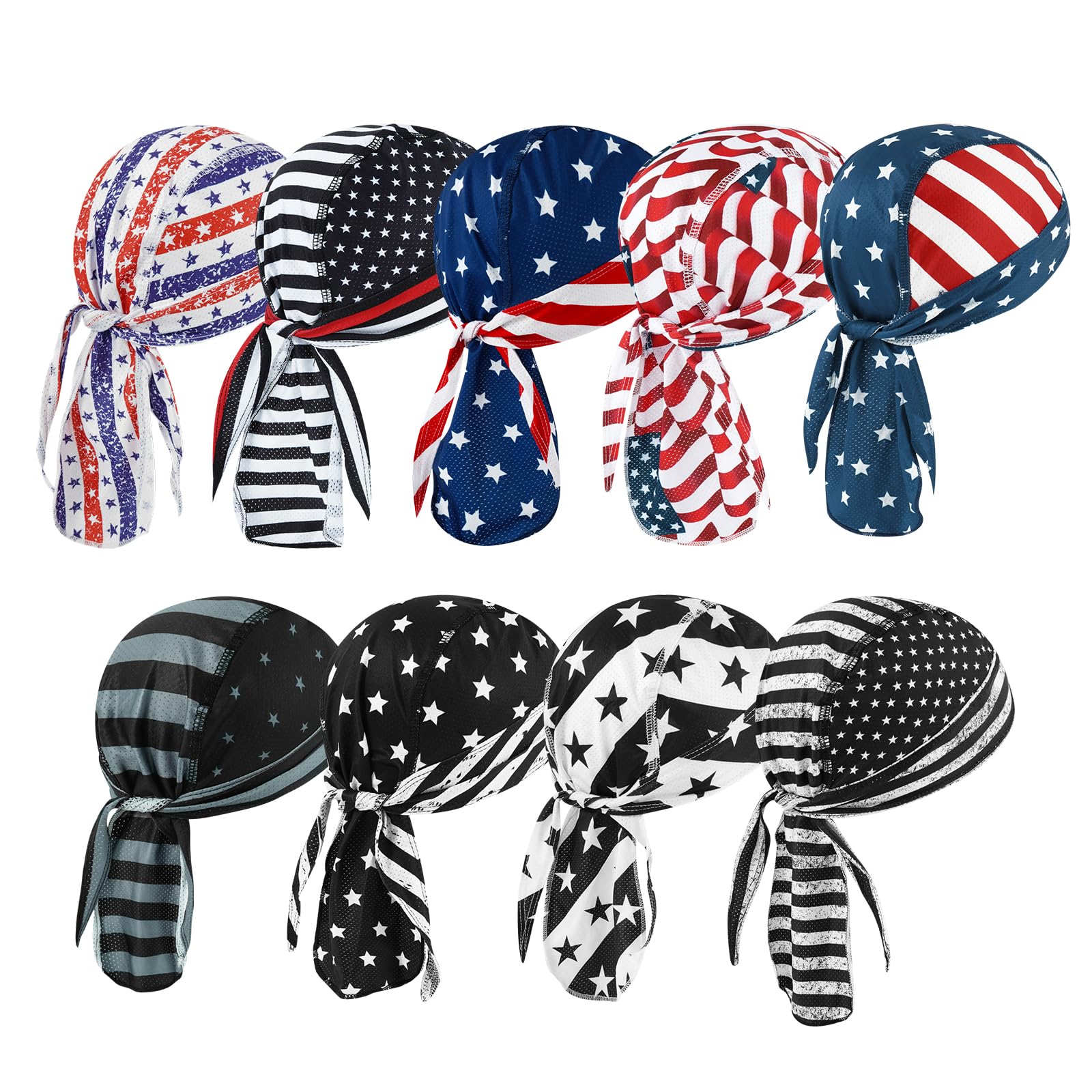 DOCILA 9 Pcs Do Rags Skull Cap Men Women Helmet Liner Head Bandana Motorcycle Durags Caps Cycling Beanie