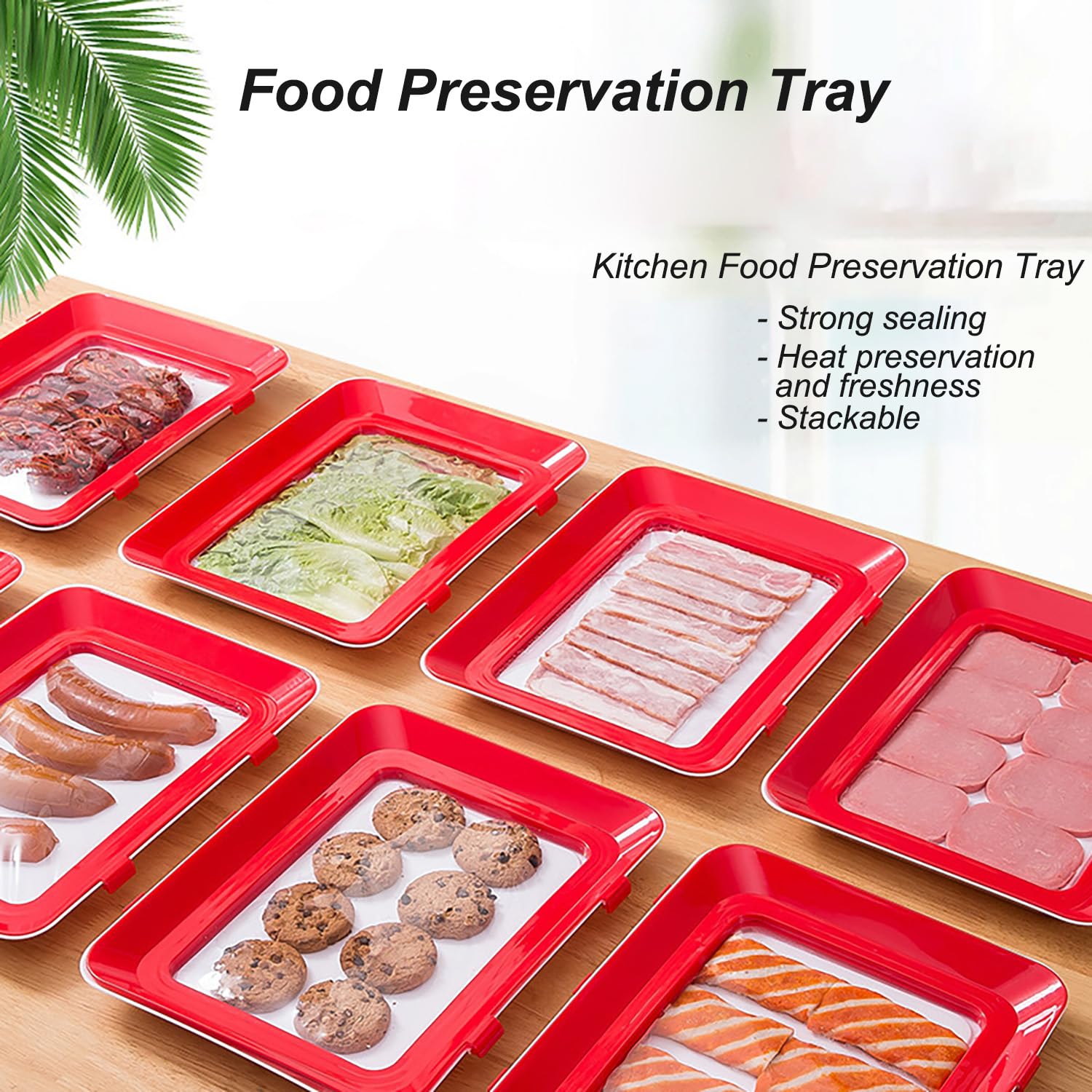 Set di vassoi per la conservazione degli alimenti, design impilabile, riutilizzabile ed ecologico, mantiene il cibo fresco più a lungo