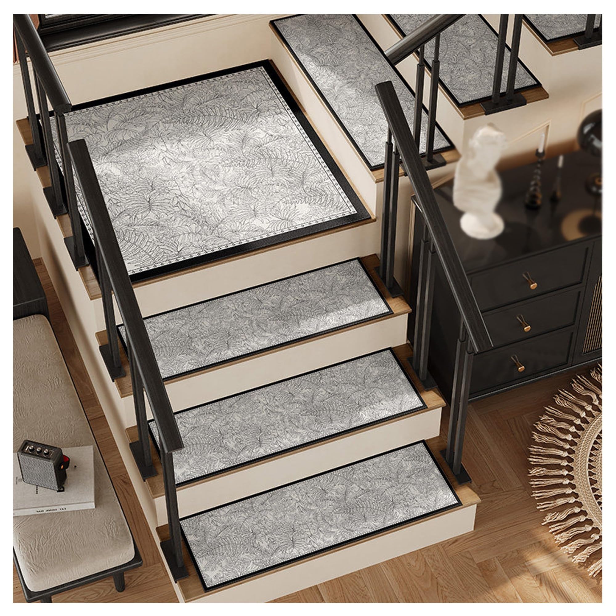 YDHSIKK Carpet Stair Treads, 1pc Peel And Stick Non Slip Stair Treads Indoor For Wooden Steps Multiple Sizes(Size4,0.9x3.9ft/26x120cm)