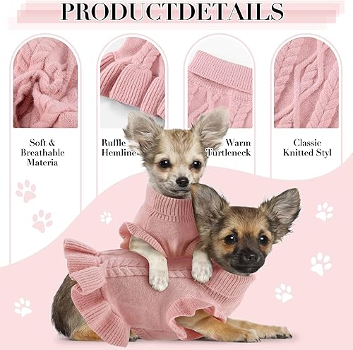 Miniatura 4 de ALAGIRLS Suéteres para perros grandes, niños y niñas, suéter de cuello alto clásico de punto trenzado, vestido de invierno para mascotas, ropa de