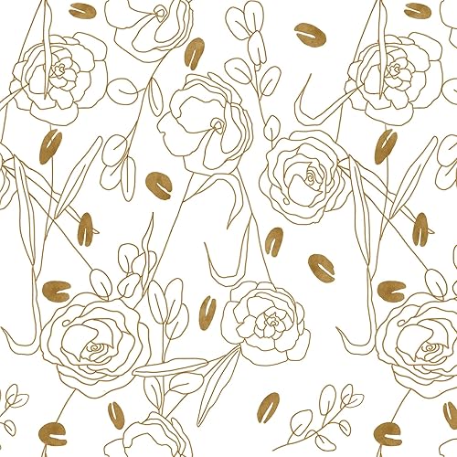 Miniatura 1 de Papel tapiz floral para despegar y pegar, papel de contacto bohemio dorado y blanco, papel tapiz de hojas doradas, papel tapiz autoadhesivo