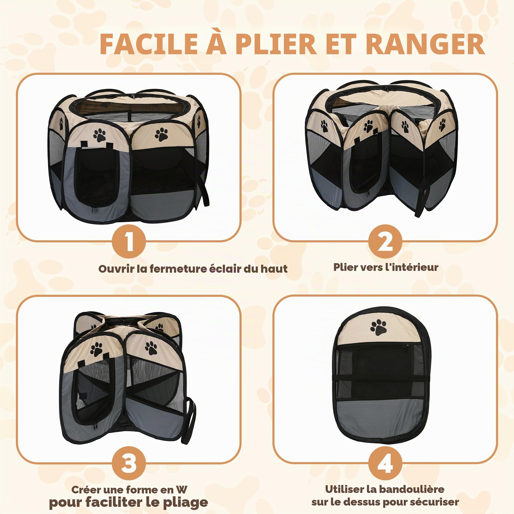 Parc de jeu pliable pour animal domestique, portable, design pop-up doux pour chiens, chats et chatons, cage en tissu maille respirante, léger et utilisation en intérieur/extérieur