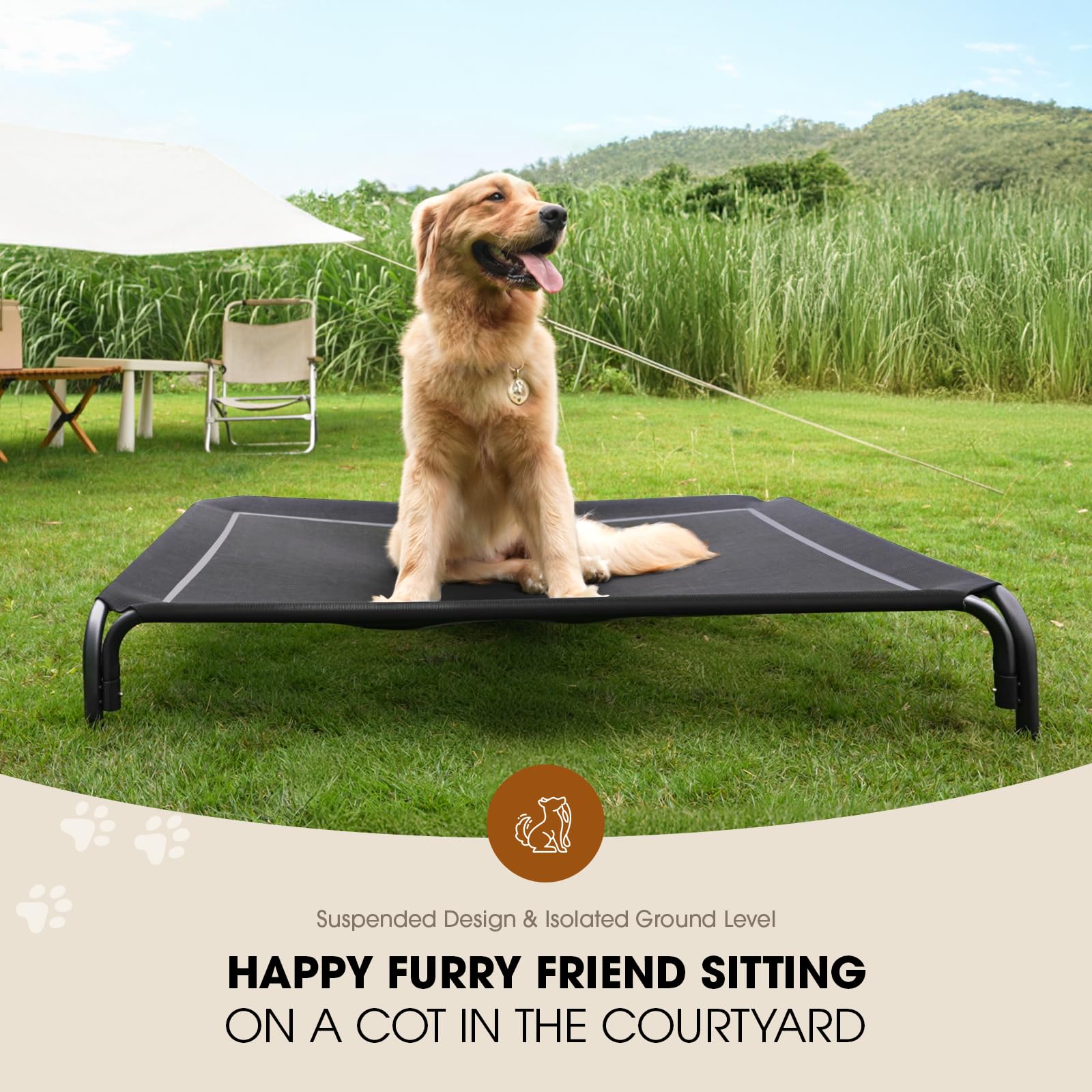 Czpalo Elevated Dog Bed, Raised Outdoor Dog Bed for Large Sized Dog, Portable Cooling Pet Cot with Breathable & Washable Mesh, Indoor & Outdoor Pet Hammock with Skid-Resistant Feet. - image 2