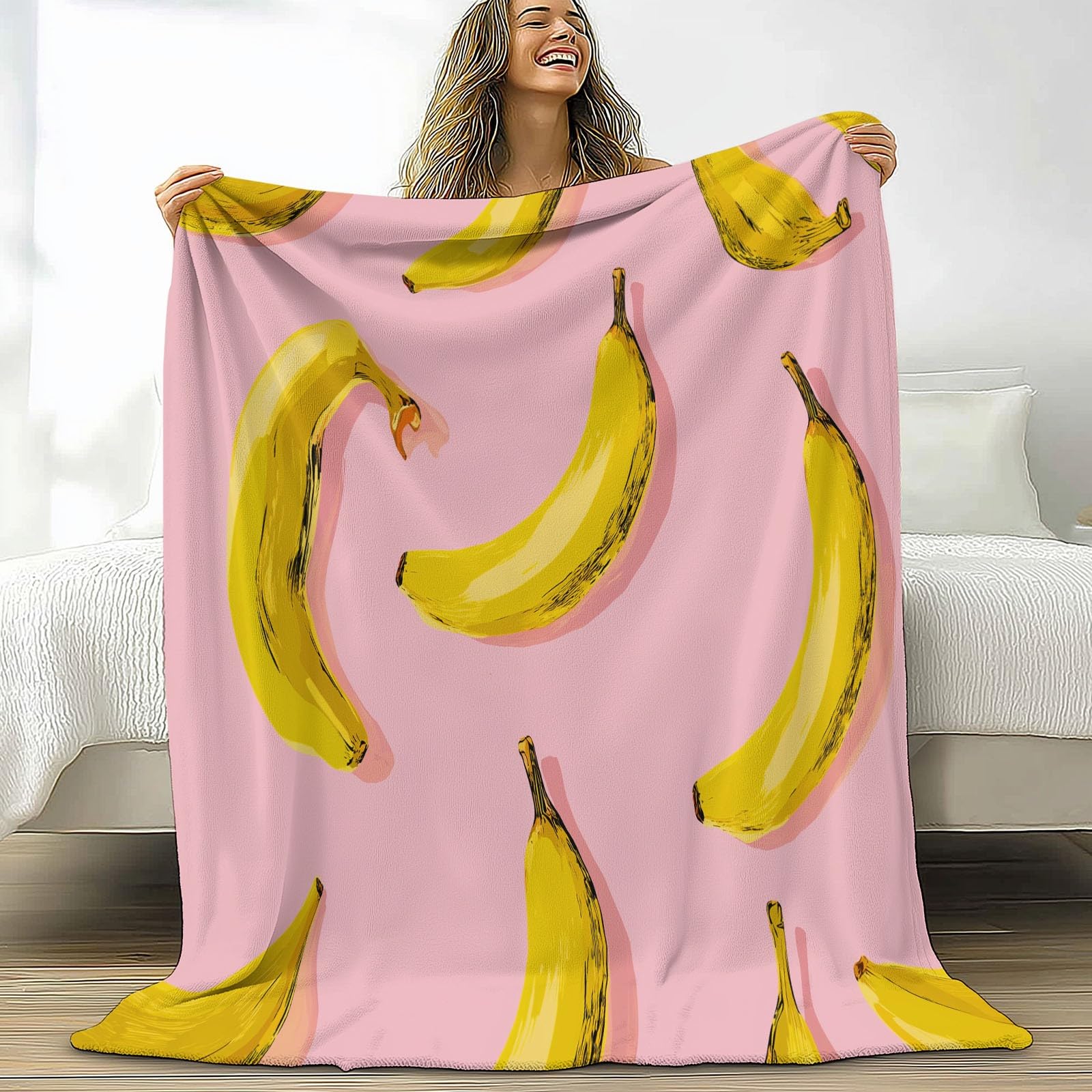 Couvre-lit hiver chaud contre le froid, plaid polaire doux rose et jaune