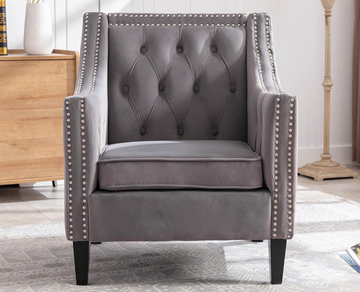 VESCASA Wingback Velvet Accent Arm Chair with Nailhead Trim