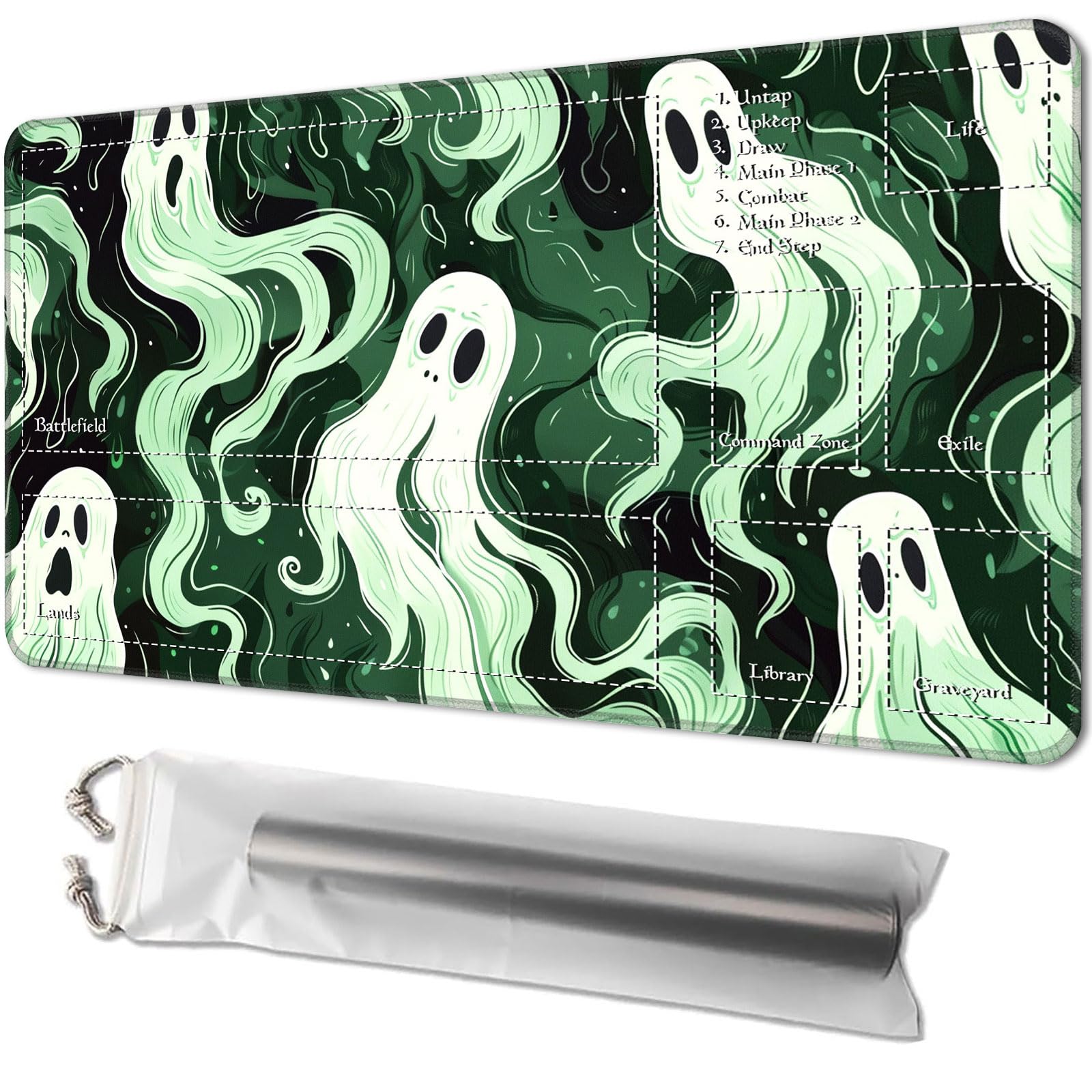 Playmat for MTG, Game Mat 24 x 14 inches, with Free Storage Bags, TCG and Board Game Mat for Cards, Ideal for Card Game Enthusiasts, Swirling Ghost — image 1