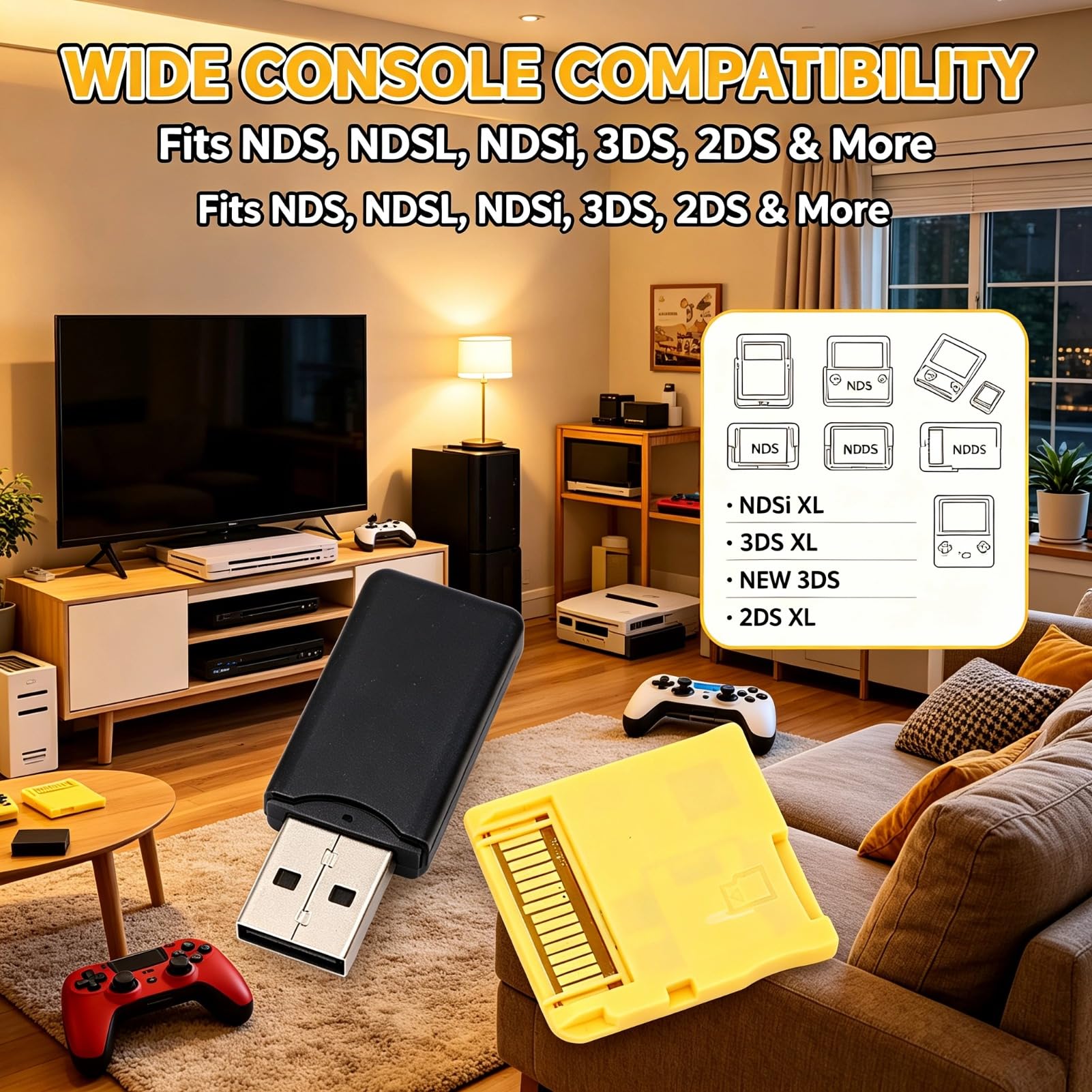 Lazmin112 2025 R4 Tarjeta de Memoria de Videojuegos, Chip ASIC Construido, Tarjeta Flash con Lector, para NDS/NDSL/NDSI/NDSI XL/2DS/3DS/3DS XL/Nuevo 3DS/Nuevo 3DS XL/2DS XL (Gold)