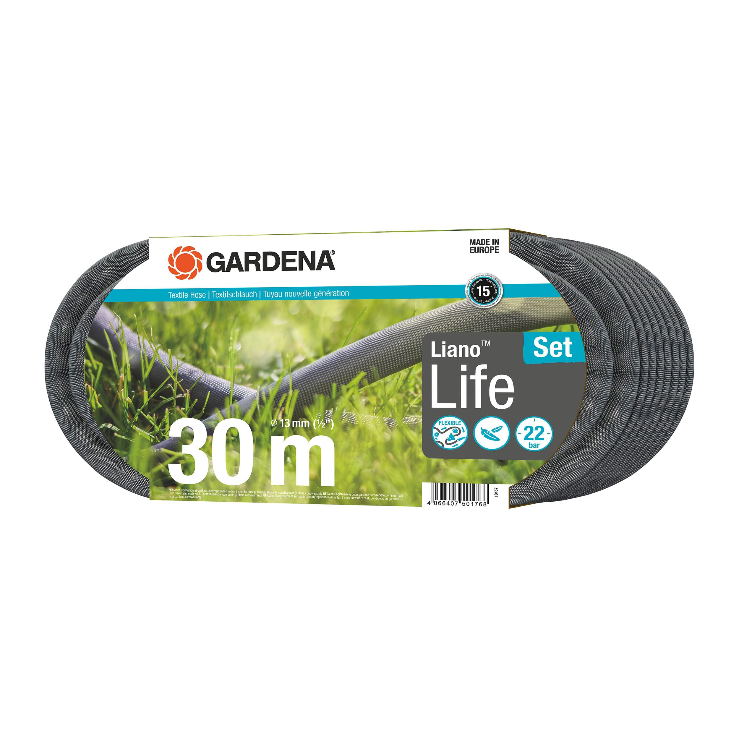 Liano Life Textile Hose 1/2 inch, 30m: Highly flexible textile garden hose, with PVC inner tube, no kinking, lightweight, weather-resistant (18457-20)