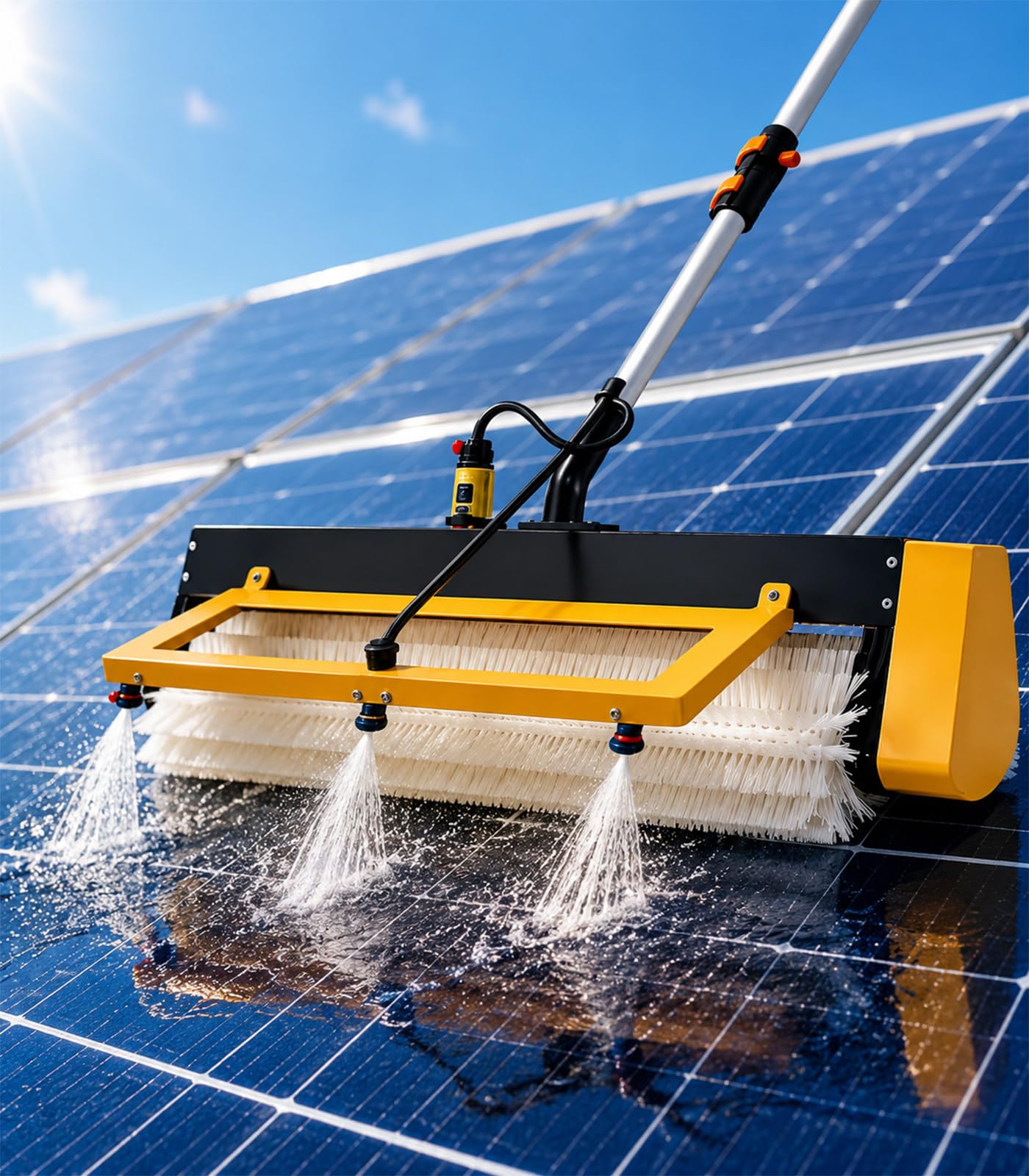 Pulizia di impianti fotovoltaici – Spazzola Rotante con Asta telescopica Dualpowersupplyversion-5.6M