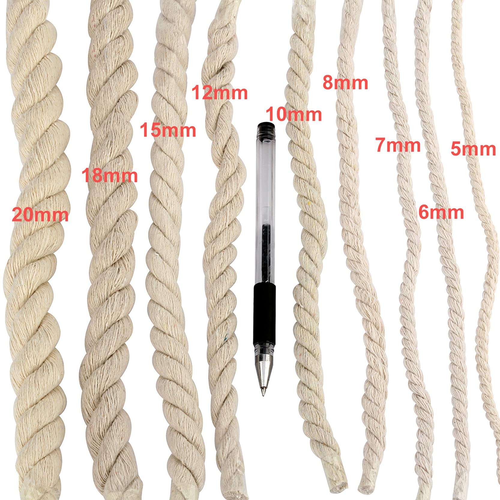 ZNKZJ Cuerda de algodón con cordón de macramé 328 pies,Cuerda de macramé, cordón de algodón Natural Suave Trenzado de 3 Hilos ，Cadena de macramé para Crafts, Colgantes de Pared,Beige-20mm