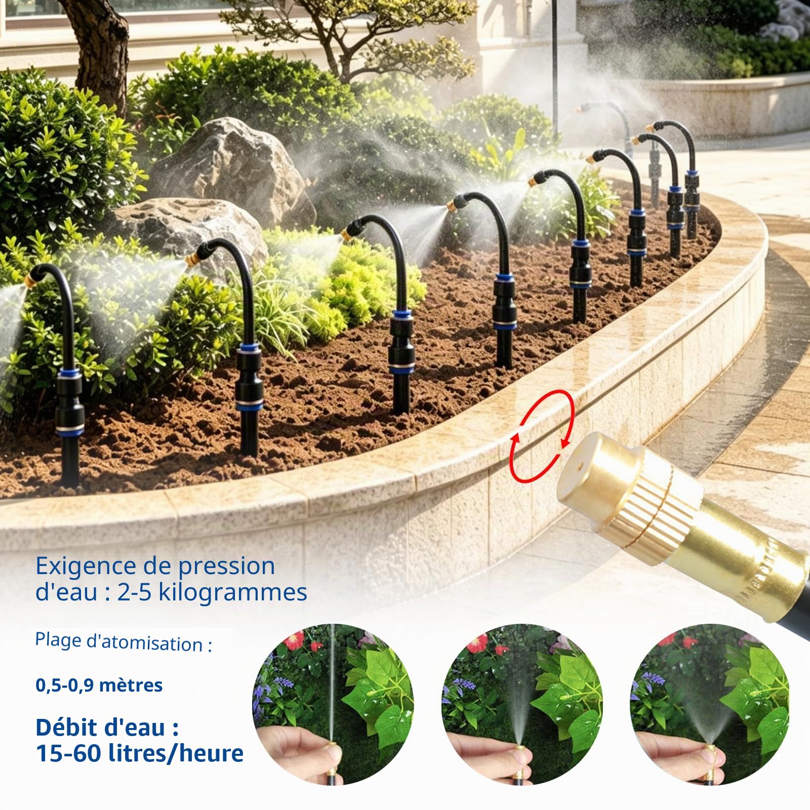 15M Systeme Irrigation Jardin, Kit de Système d'irrigation avec 15 Buses Réglables, Arrosage Automatique de Jardin, Arroseur 360° Réglable, Arrosage Goutte à Goutte pour Jardin, Cour, Pelouse, Serre