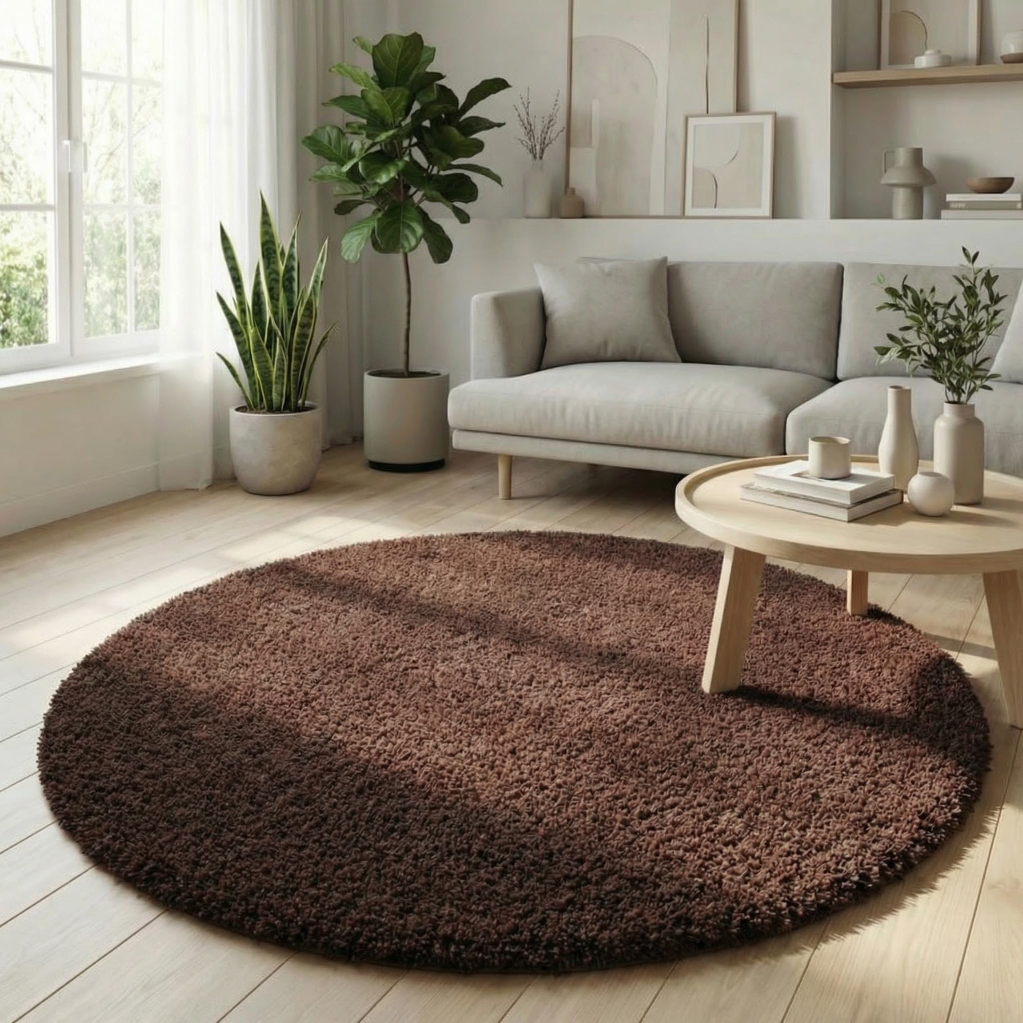 Abaseen Small Large Shaggy Rug Modern Rugs Living Room Extra Large Small Medium Rectangular Size Soft Touch Thick Pile Living Room Area Rugs Non Shedding (Brown, 120x120 cm) — image 1