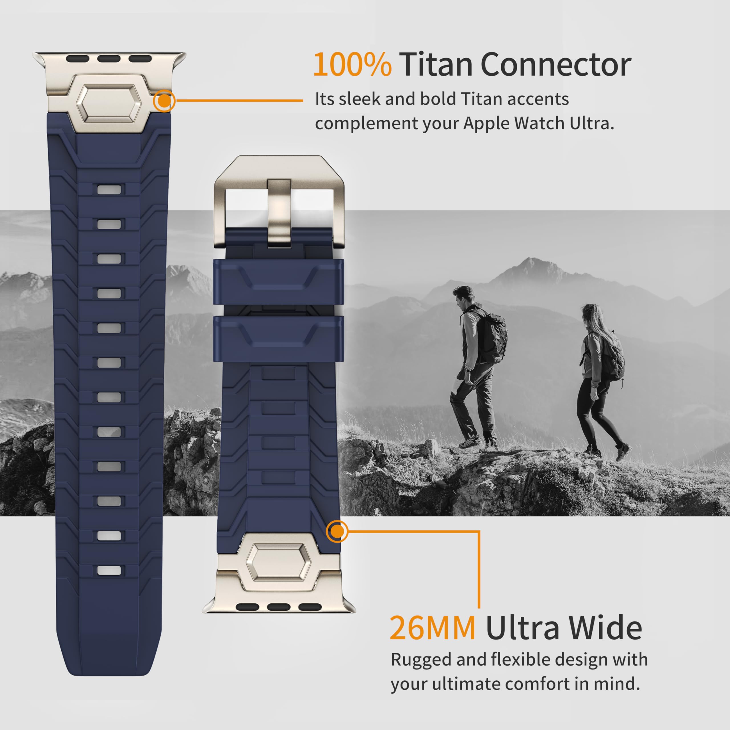 LULULOOK Cinturino in Elastomero Fluorescente per Apple Watch, [Connettori in Titanio] Morbido e Piacevole, Traspirante, Prezioso, Cinturino per Apple Watch 44 mm, Ultra, Serie 9 (49mm 45mm 44mm 42mm)