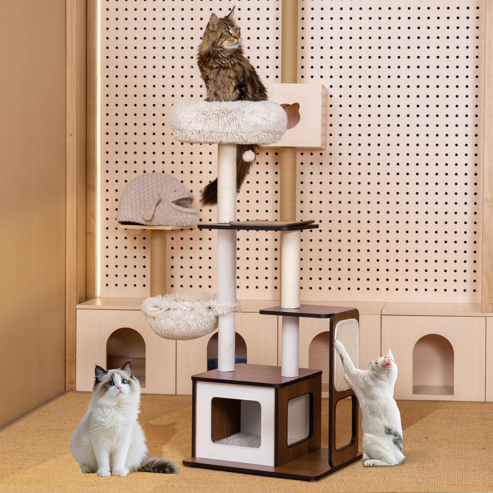 キャットタワー　pawalaya　136CM　据え置き型　猫のハンモック Amazon | 136cm猫タワーツリーpawalaya猫コンド家具活動センター猫の