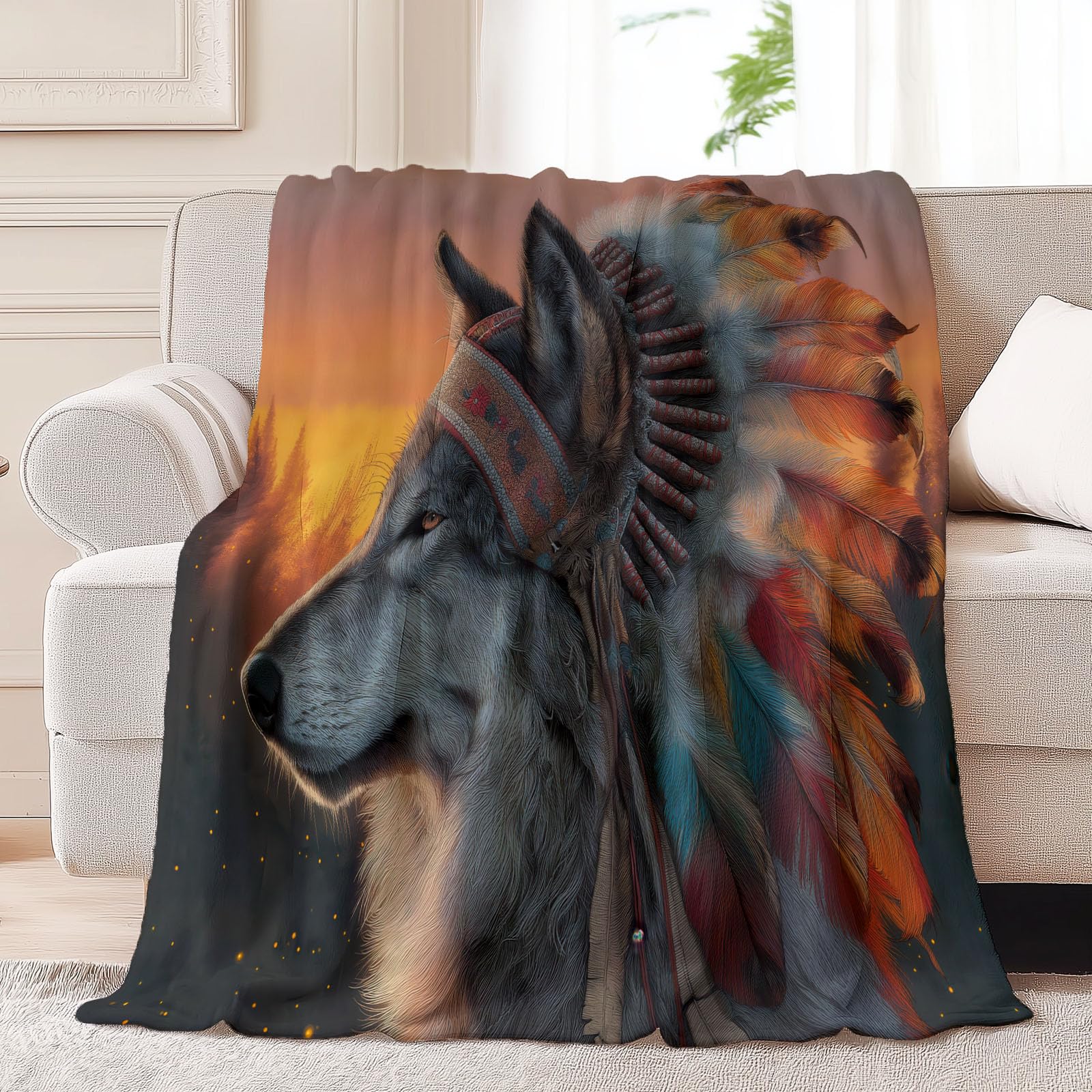 Manta mullida de 180 x 220 cm – Fantasía de acuarela suave manta reversible de franela para sofá, manta de forro polar con plumas de lobo, manta de forro polar extra cálida para camping oficina