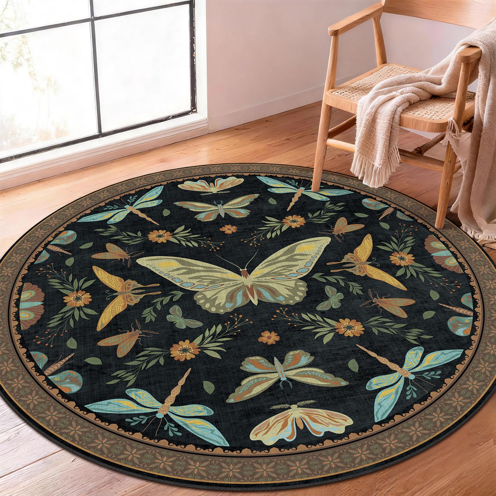 SOANNY Round Rug Living Room, Soft Washable Non Slip, Black Brown, 120cm — image 1