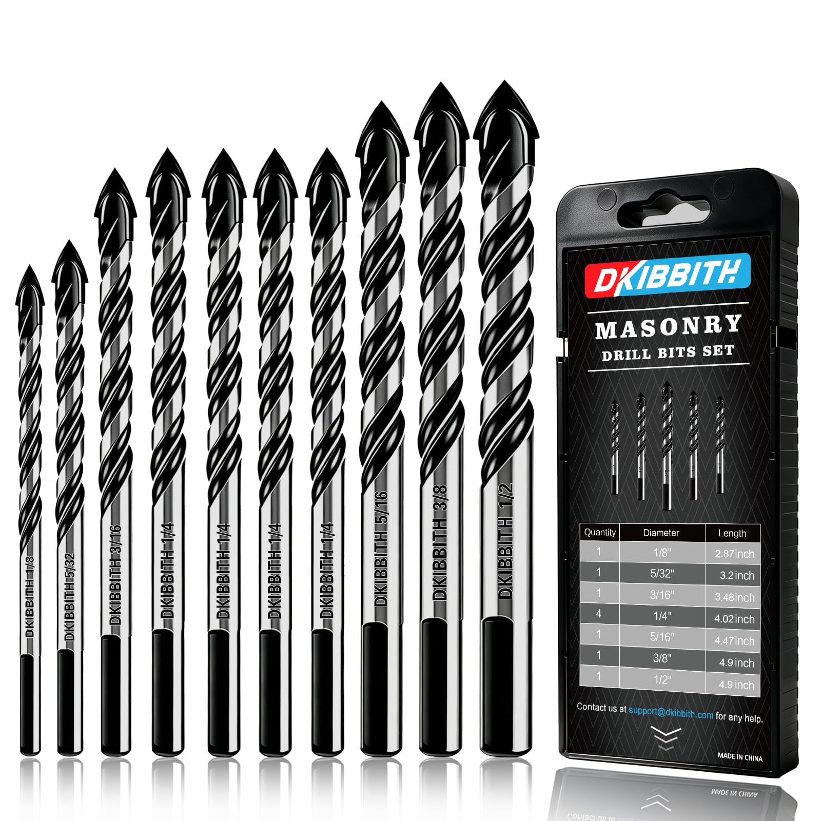 Masonry Drill Bit Set - 10 Piece for Concrete & Tile -1