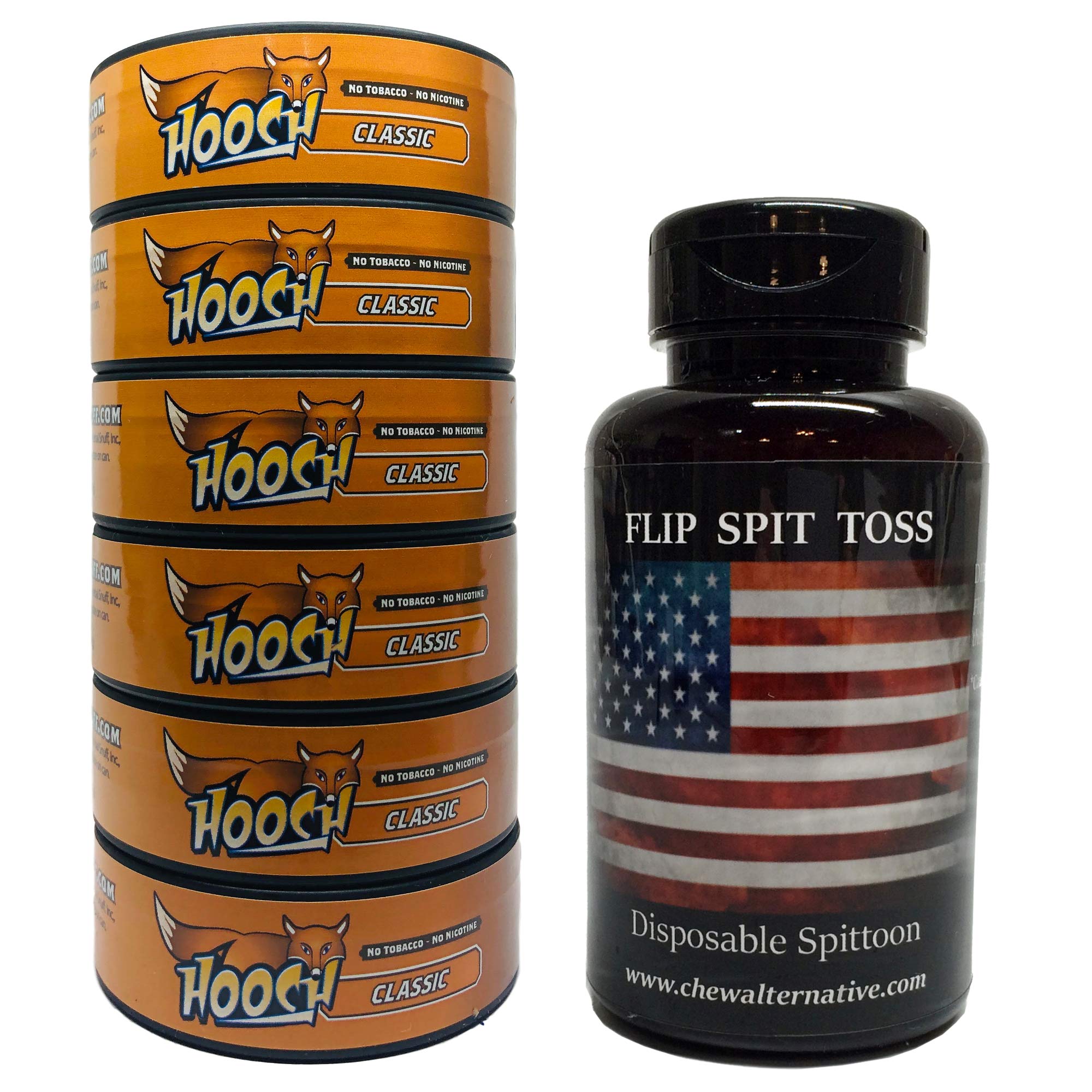 Hooch Herbal SnuffClassic Fine Cut 6 Cans with DC Crafts Nation Mud Bud Spittoon - US Flag