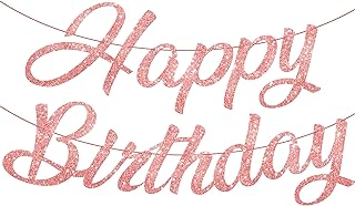 KatchOn, Glitter Rose Gold Happy Birthday Banner - 10 Feet Prestrung No DIY | Rose Gold Birthday Banner | Rose Gold Happy Birthday Sign for Rose Gold Birthday Decorations | Rose Gold Party Decorations