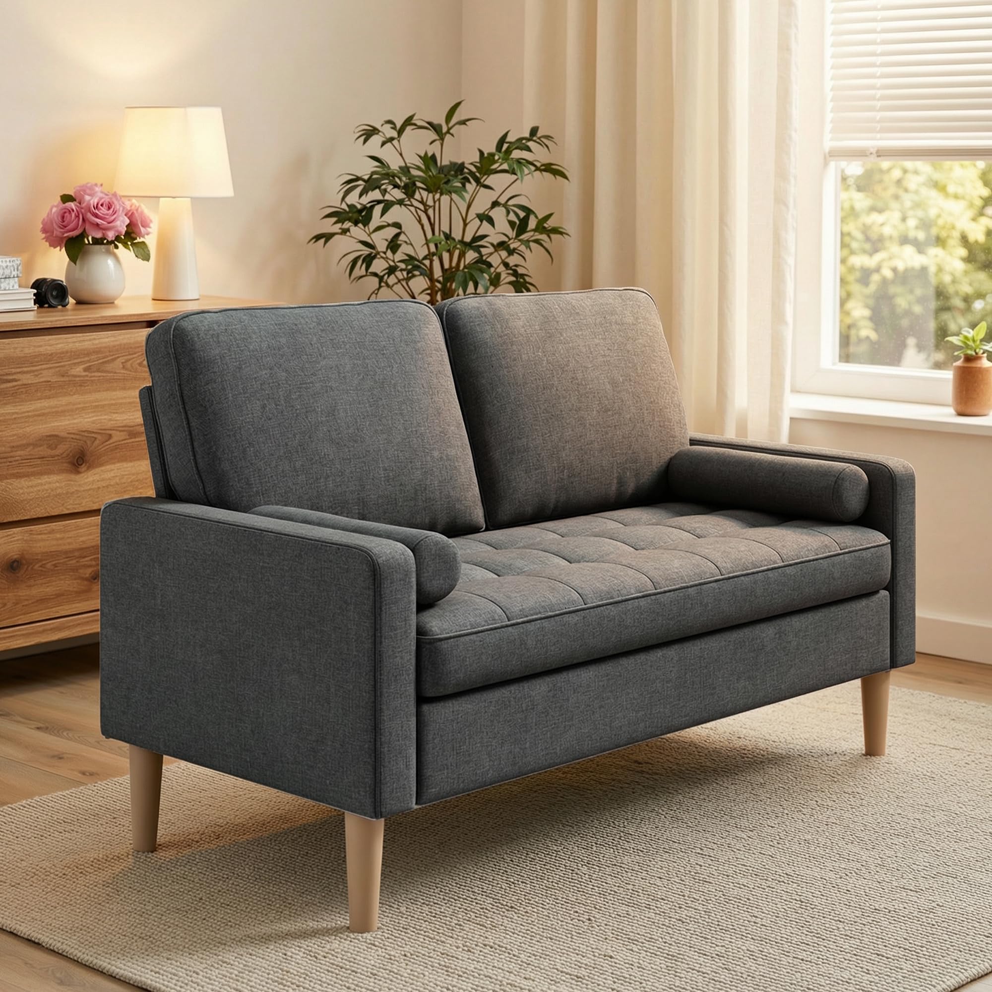 Divano a 2 Posti 121x76x87 cm con Braccioli, Grigio scuro