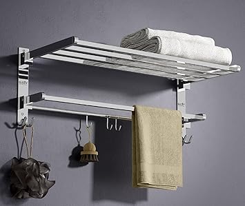 GLOXY Stainless Steel Folding 24 Inches Large Towel Rack for Bathroom/Towel Holder/Towel Stand for Bathroom Accessories and Fittings (61Cms/Chrome/Foldable)