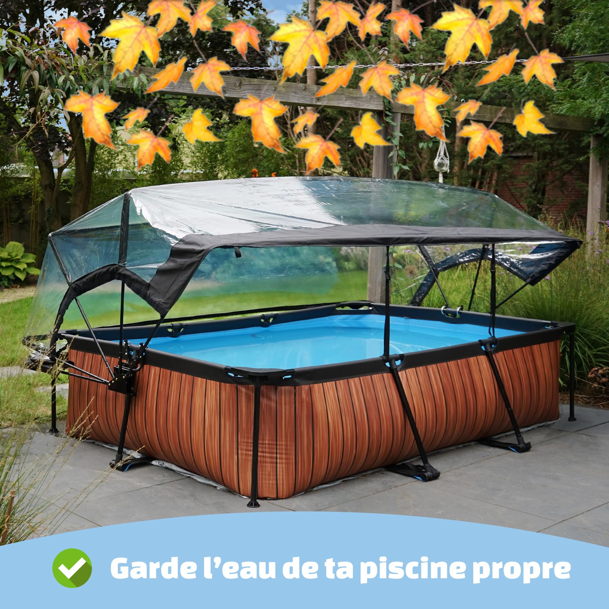 EXIT Toys Dôme Piscine Hors Sol Rectangulaire 400 x 200 cm Universel – pour Piscines Tubulaires 390–405 x 190–205 cm – Abri Pliable avec Set de Connexion – Transparent