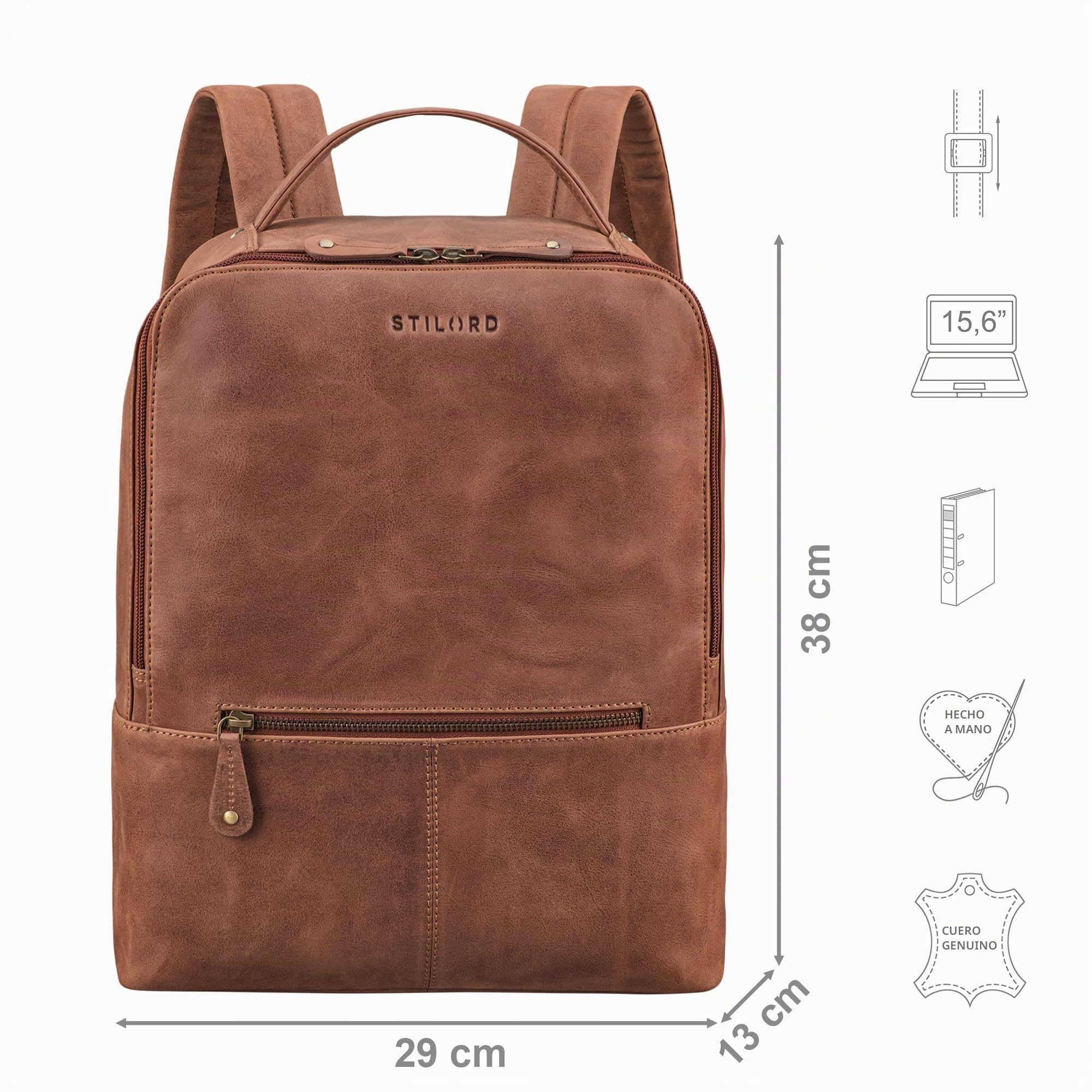 STILORD 'Rory' Mochila City en Cuero Grande para Damas y Caballeros - Elegante Mochila para Laptop de 15,6 Pulgadas, Equipaje de Mano y Viaje, Color:messina - marrón