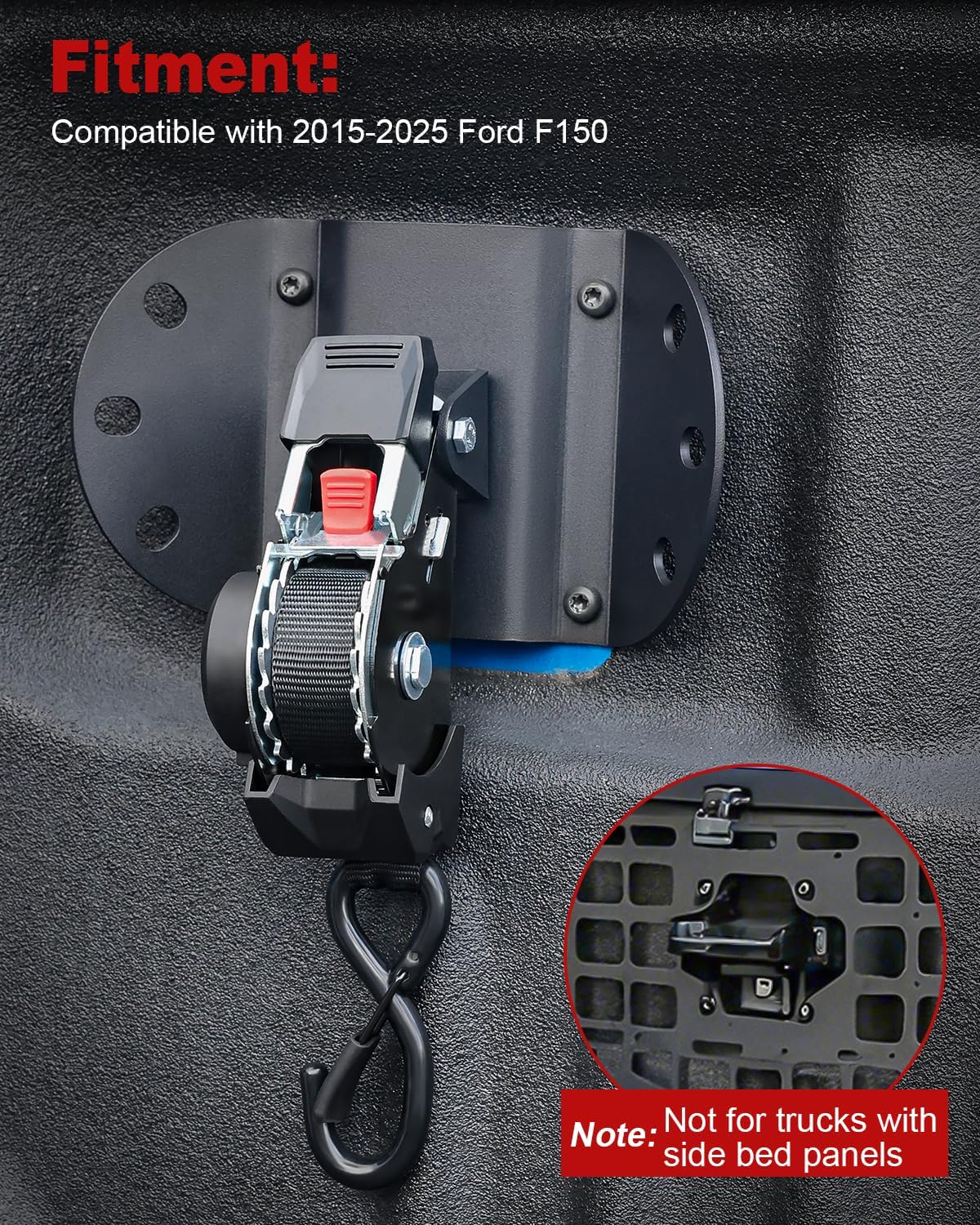 2PCS Retractable Ratchet Straps Compatible with 2015-2025 Ford F150 Boxlink, 360° Rotating Tie-Down Straps with Auto-Retract System for Ultimate Truck Bed Cargo Security