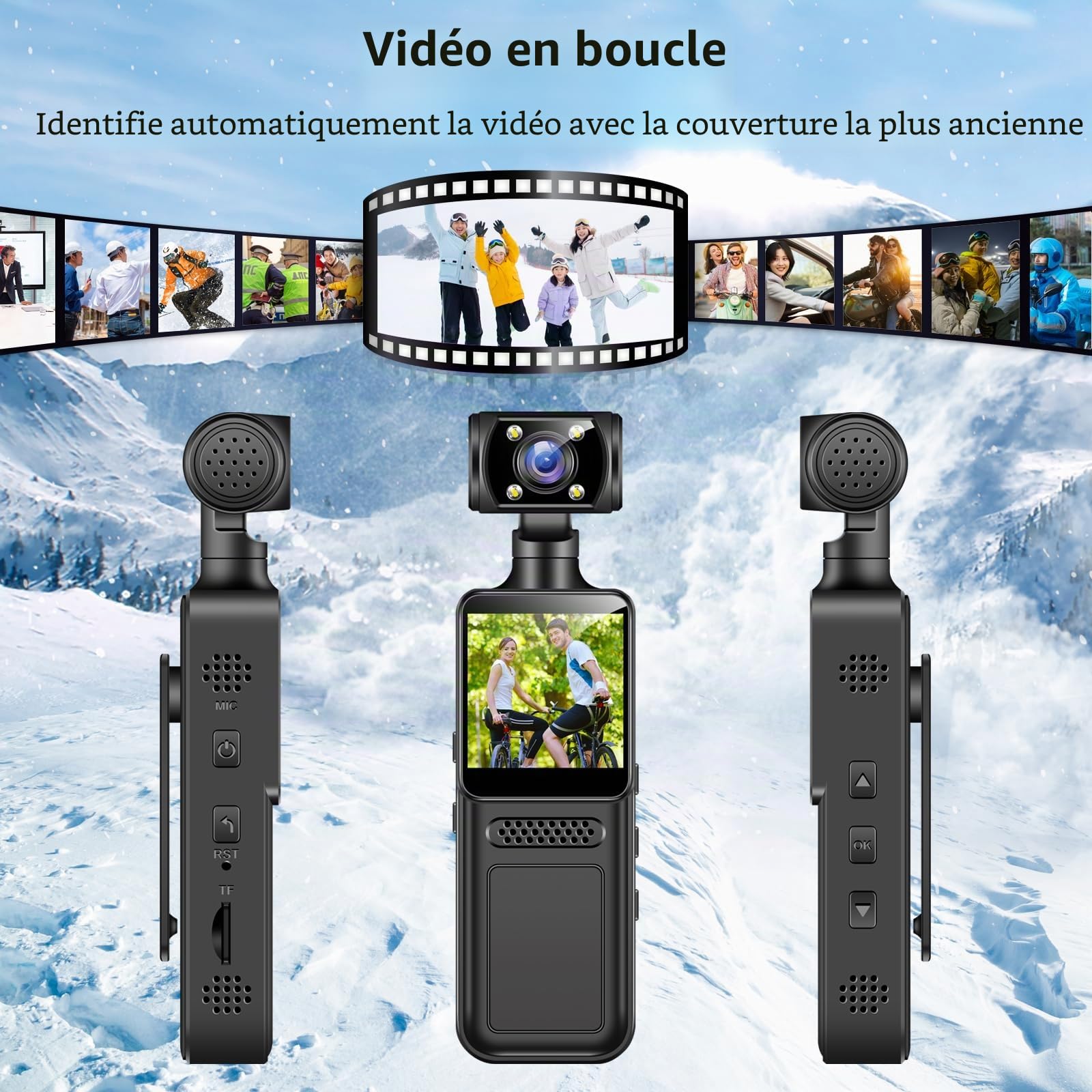 Mini Caméra d'action 4K 40MP, Caméscope de Poche avec Objectif Rotatif 180°, Écran 1.3", WiFi et Application, Caméra Vlog Portable pour Enregistrement Vidéo