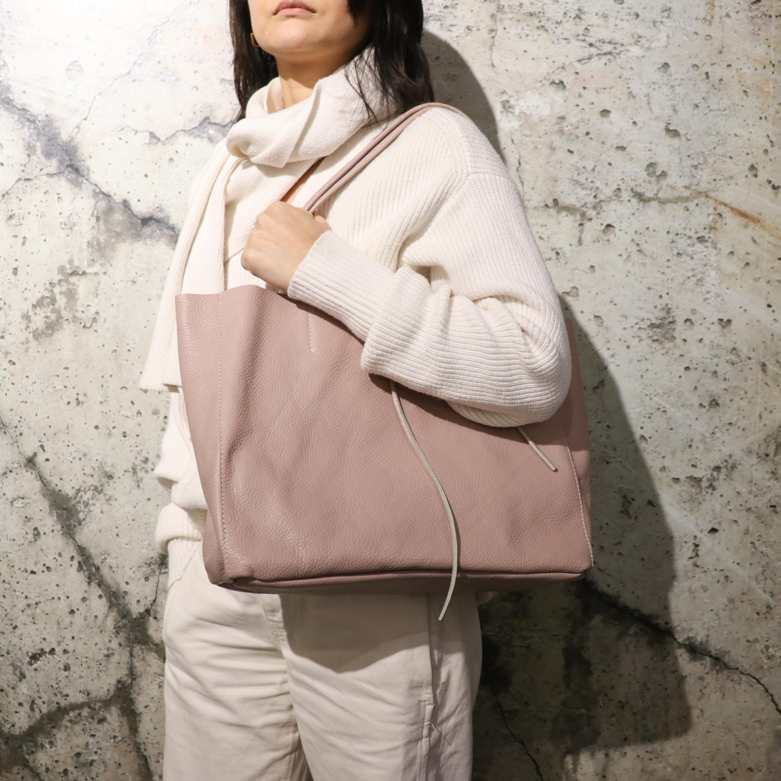 SH Leder ® Damen Echt Rindleder Shopper in Querformat mit Innentasche in vielen Farben Schultertasche Henkeltasche 30x37cm Maja G514