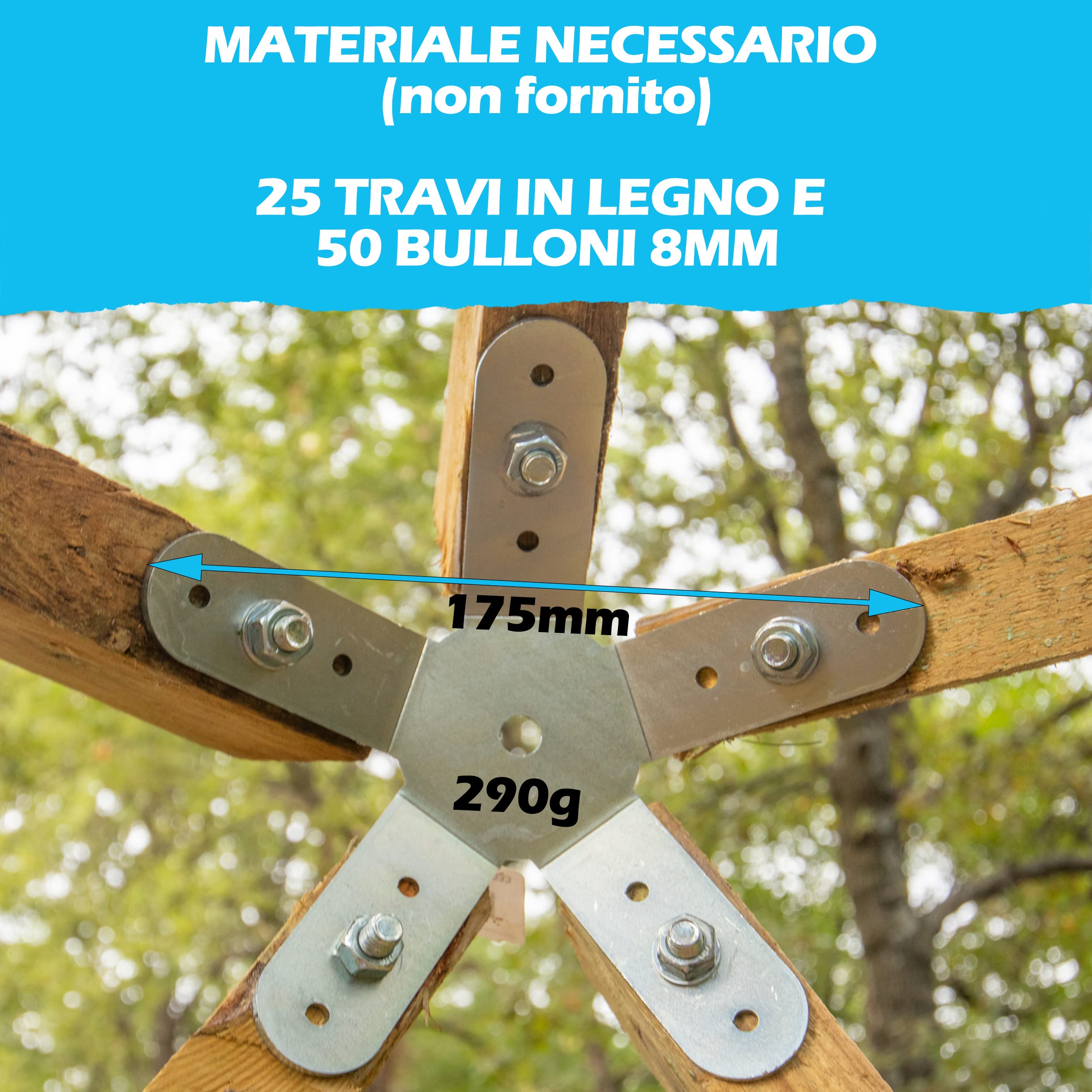 DOMESTAR Dome geodetica: Kit 11 connettori metallo acciaio zincato serra, amache, officina, capanna giardino, capanna galline, zanzariera esterna