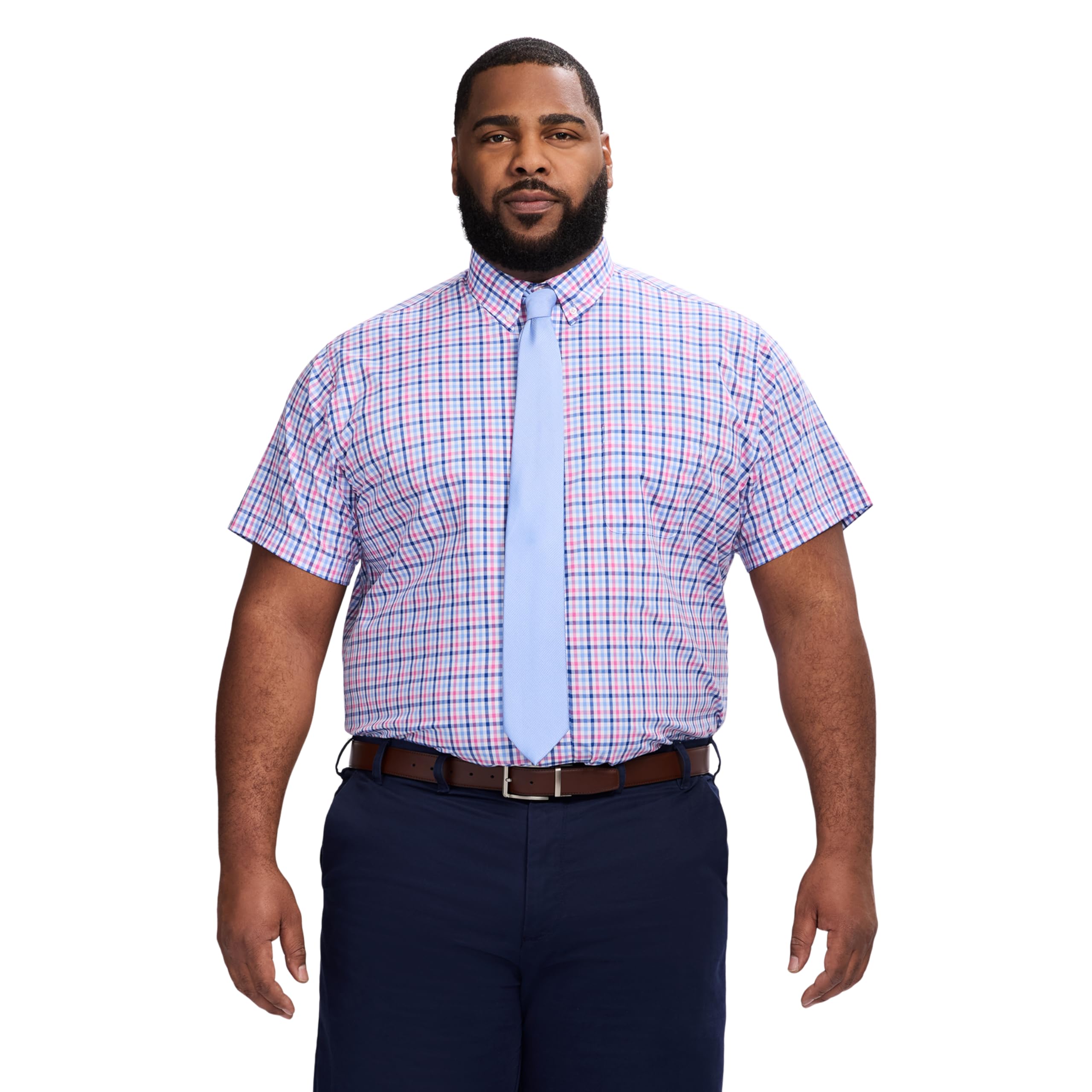 IZOD Men's Big and Tall Dress Shirt Short Sleeve All Over Stretch Button Down Collar