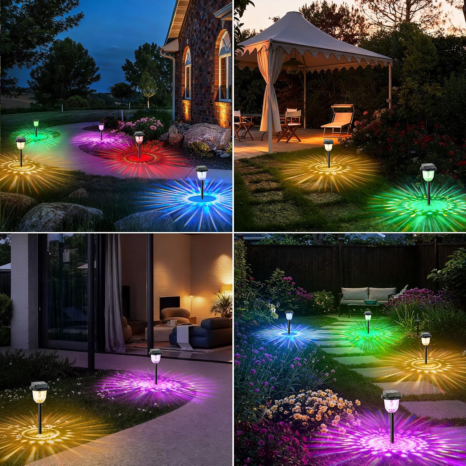 echosari 6 Pack Color Changing Solar Lights Outdoor Pathway, Dynamic Pattern Multicolor & Warm White Waterproof Solar Garden Lights Path Lights for Landscape Driveway Walkway Lawn
