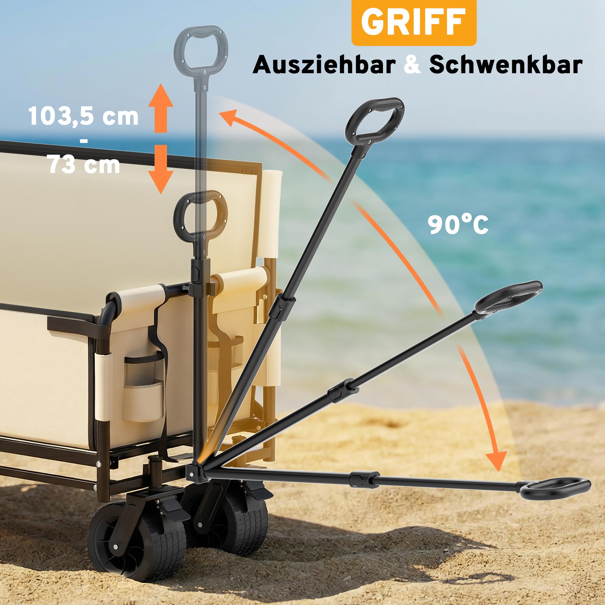 SAMAX Wózek ręczny do 200kg - 2w1 z ławką - Wózek ogrodowy Wózek plażowy Składany składany wózek transportowy Wózek transportowy - Festival Edition Beżowy