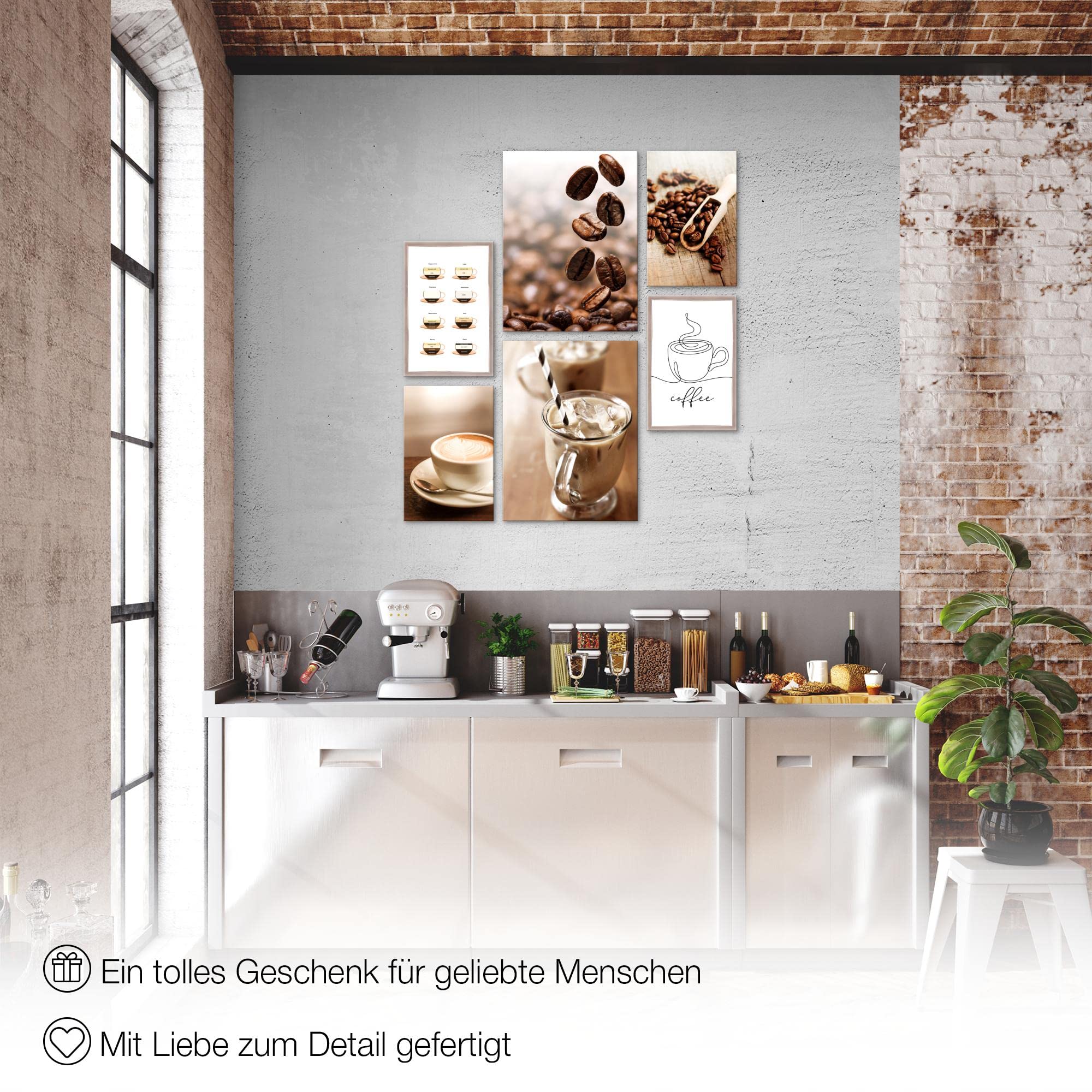 Novart Wandbilder Set Kaffee Küche Coffee - KEIN EXTRA RAHMEN BENÖTIGT - Modern Deko - Esszimmer Küchenbilder N004363a