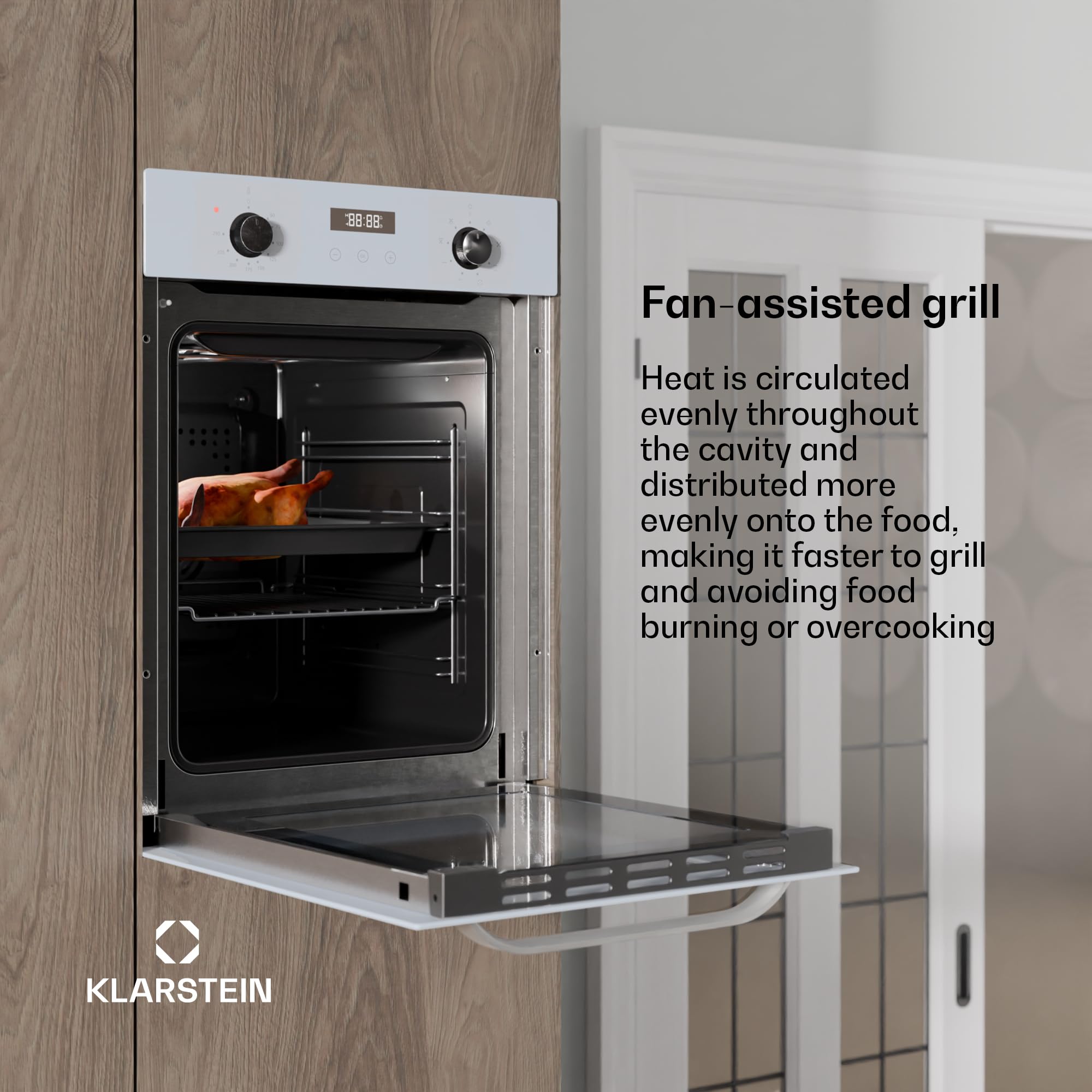 Klarstein SmartSlim Built-in Oven - 49L Electric Oven with 9 Functions, Digital Timer, Steam-Cleaning, Removable Glass Door, Black Tempered Glass, Energy Class A, 45cm — view 5