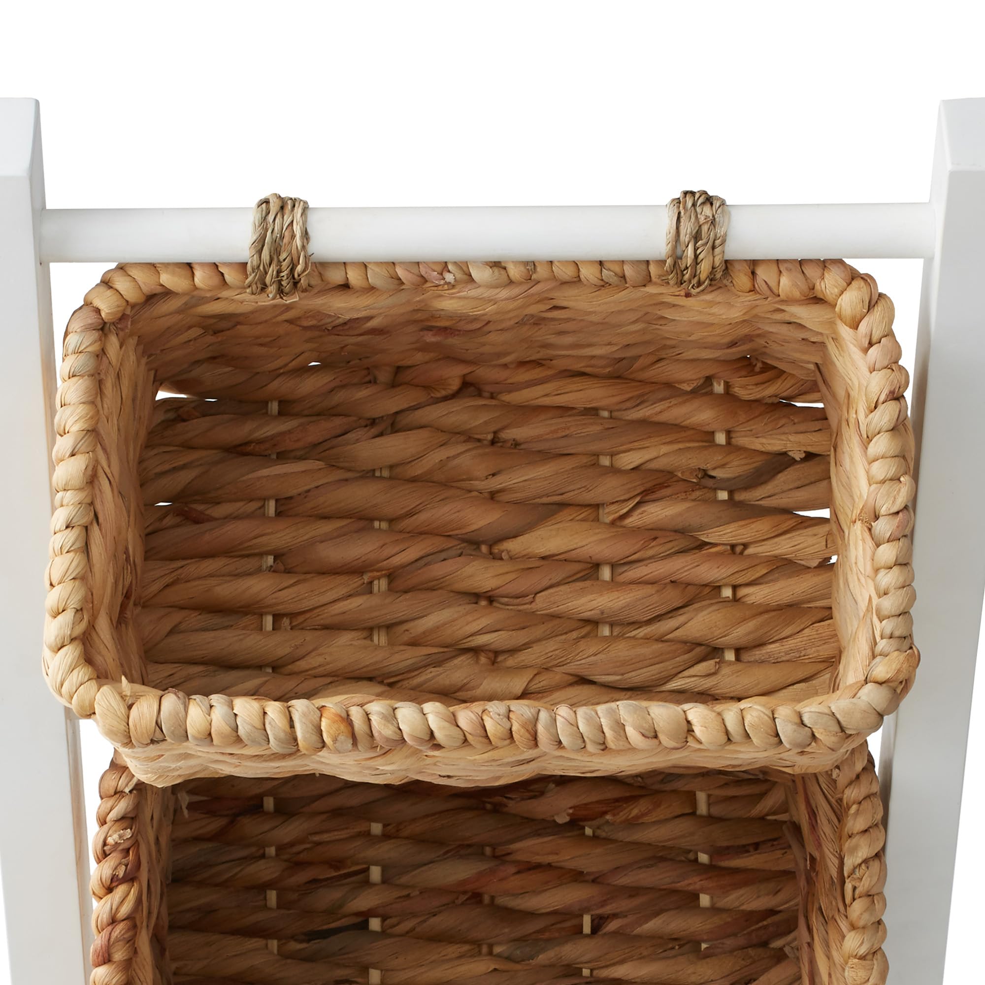 Casafield 3-stöckiger Bodenständer mit Aufbewahrungskörben aus Wasserhyazinthe, Weiß/Natur – Stehender Organizer Rack für Badezimmer, Küche, Wäsche, Wohnzimmer