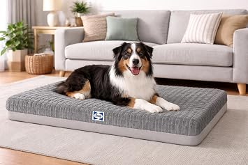 Sealy Sculpted Faux Fur Memory Foam Crate Mat for Dogs, Gray