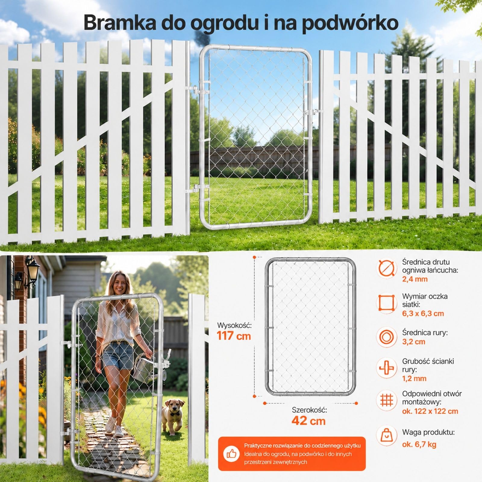 Brama ogrodowa z siatki bez słupków