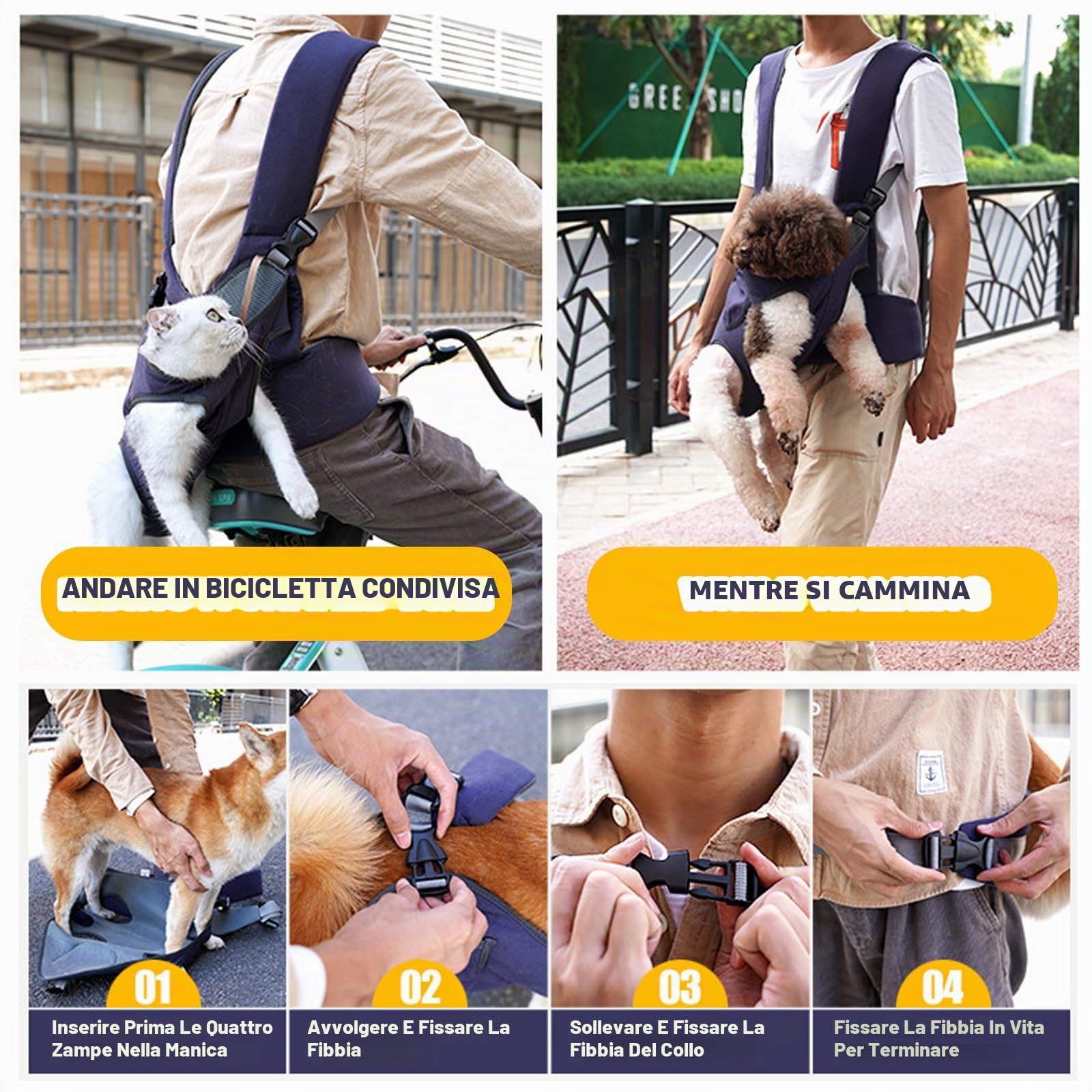 PETCUTE Zaino per Animali Domestici,Zaino per Cani Frontale con Guinzaglio di Sicurezza,Traspirante Borsa da Trasporto per Gatto Cane con Tasca,Trasportino Cane per Escursioni, Ciclismo