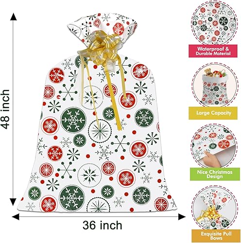 Miniatura 2 de OILCUP 2 bolsas grandes de regalo de copo de nieve de Navidad grandes bolsas de Navidad grandes de 48 x 36 pulgadas con 2 lazos para regalos de