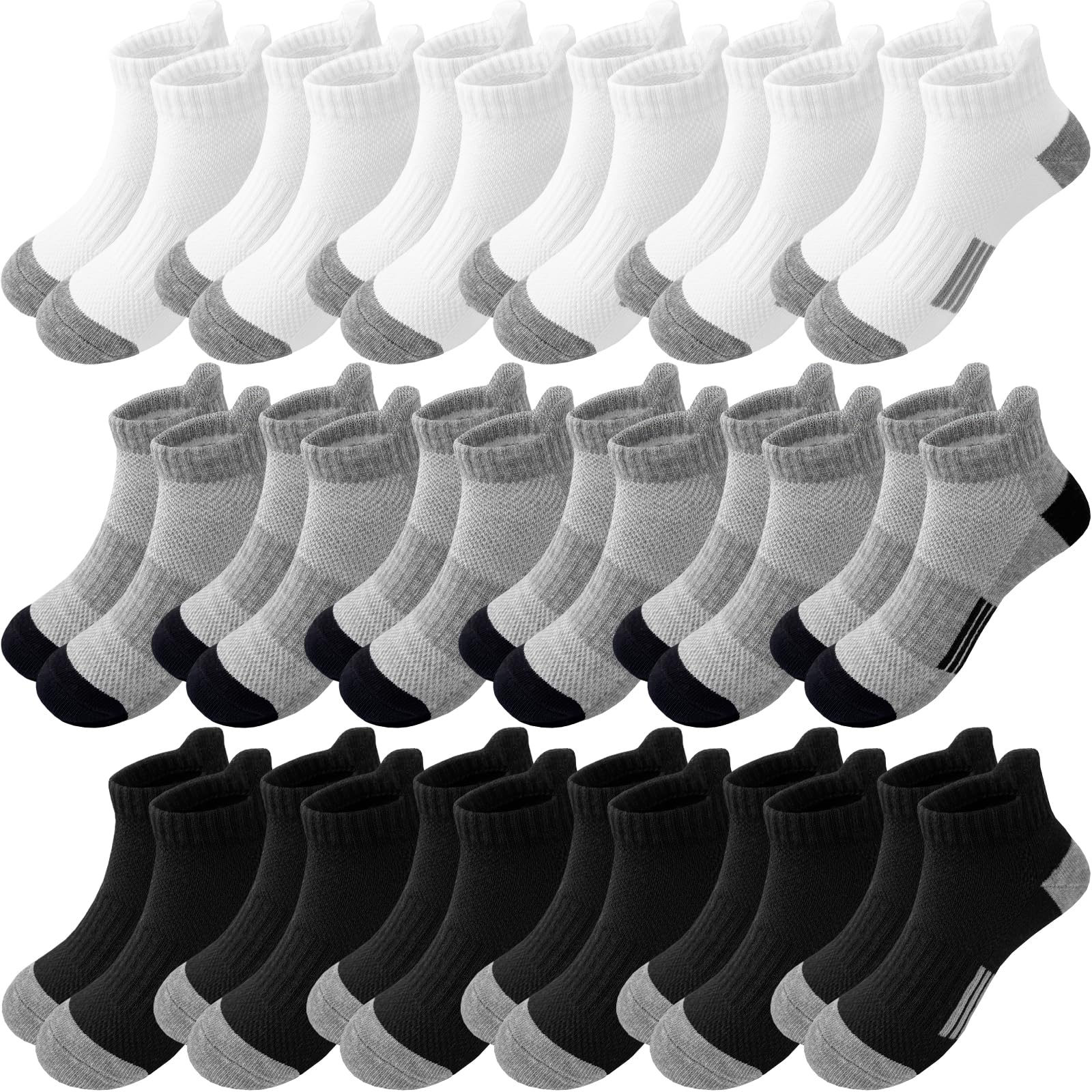 Bemeol Calcetines para niños, 18 pares de calcetines de tobillo para correr y correr, calcetines de tobillo de corte bajo para niños pequeños y grandes (5-7 años)