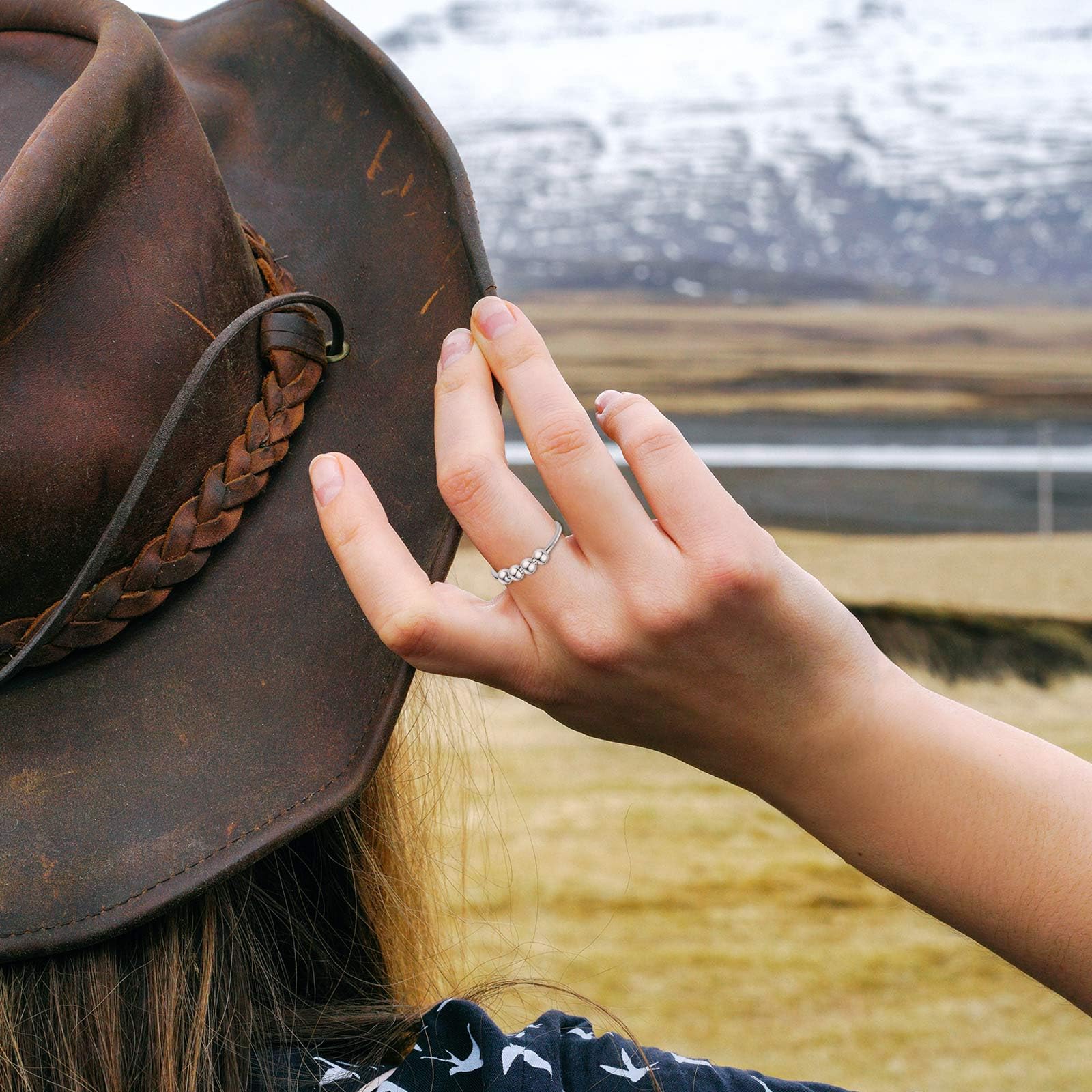 INFUSEU Anello Antistress, Perline Anelli Anti-Stress Fidget Regolabili Spinner Anti Ansia Impilabili Ruota Liberamente Anello Anxiety Stili Multipli Regali per Donna Ragazza