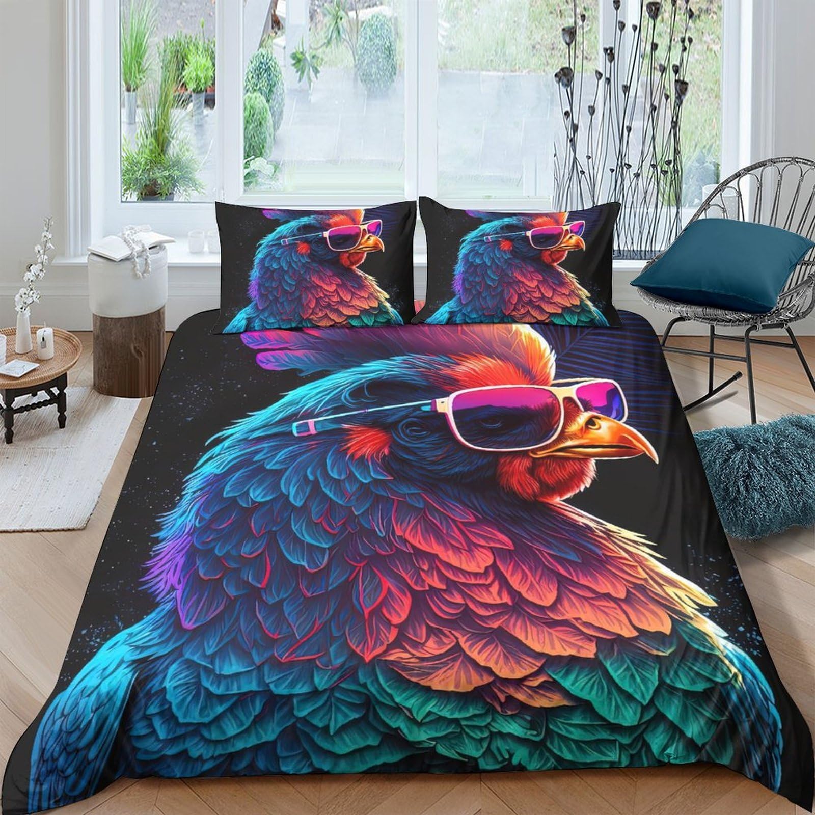 Ctjqhvkz Style-3 3D Printed Cool Chicken Fitted Sheet Microfiber Soft Cartoon Sunglasses Bed Cover For Bedroom Dorm Mattress Protection Decor Single（135X200cm）