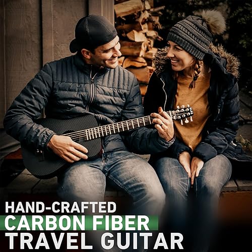Miniatura 2 de KLOS - Guitarra acústica de fibra de carbono duradera, color negro con bolsa de concierto, correa, cejilla y más