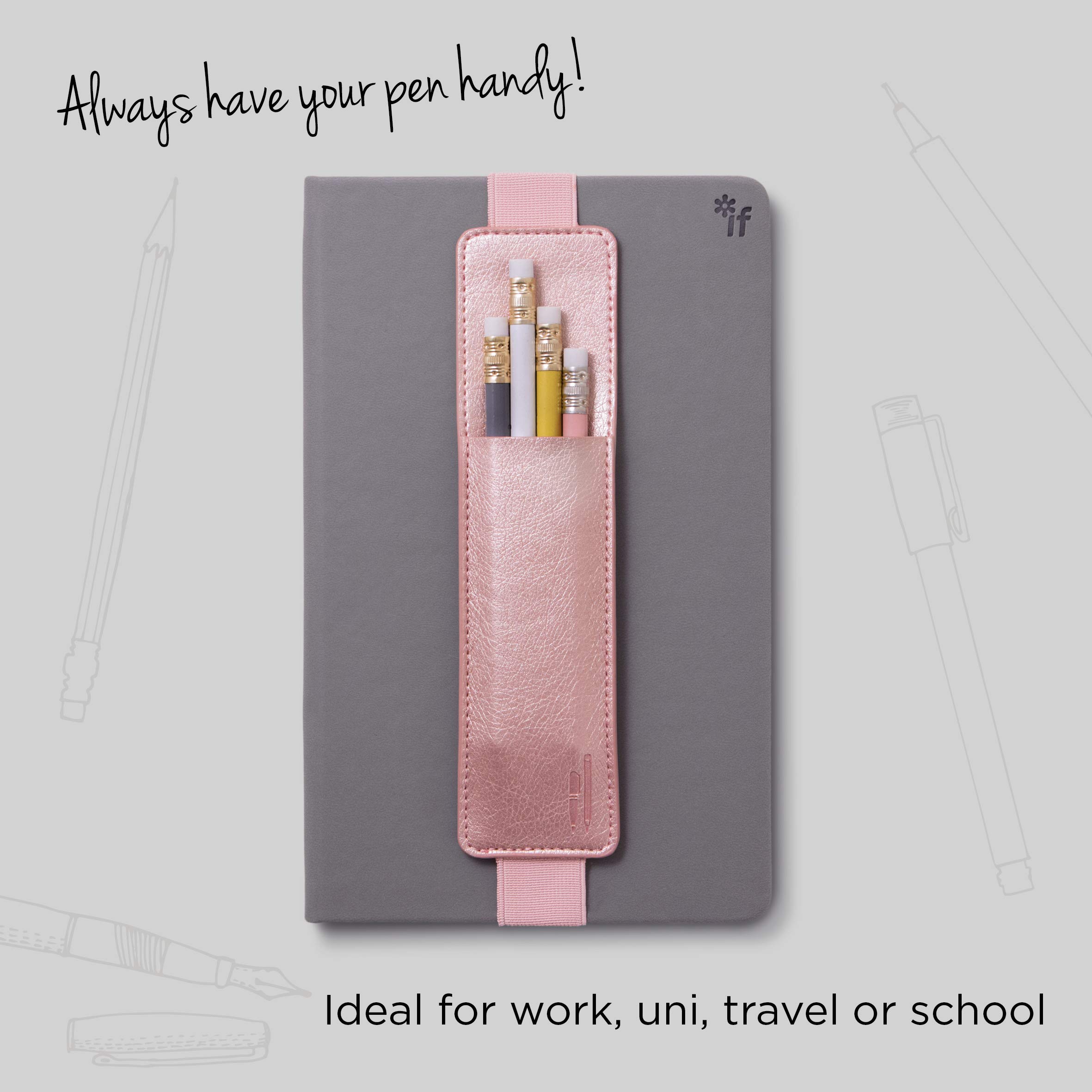 IF Bookaroo Notebook, Pen Pouch & Pen Set, Gold. Hard Cover Notebook with Contrasting Elastic and Ribbon, A5 21.5 x 13.5cm - Image 3