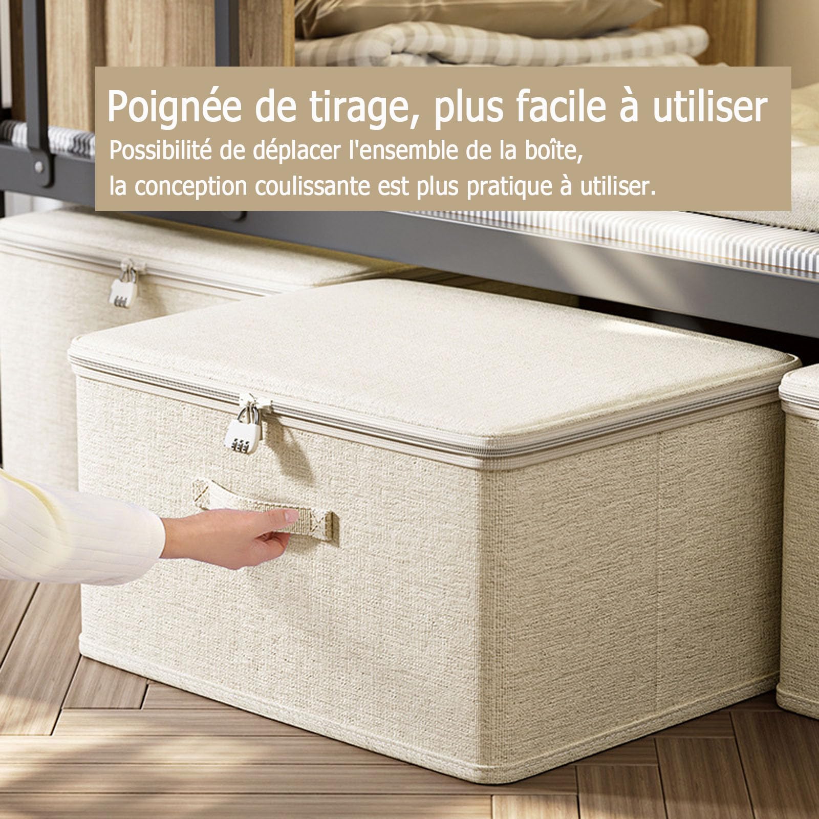 ACESOME Afsluitbare Box, Opbergbox van Stof, Katoen en Linnen Afsluitbaar, Opvouwbare Kist Afsluitbaar voor Kleding & Speelgoed (1, 30 x 20 x 14 cm