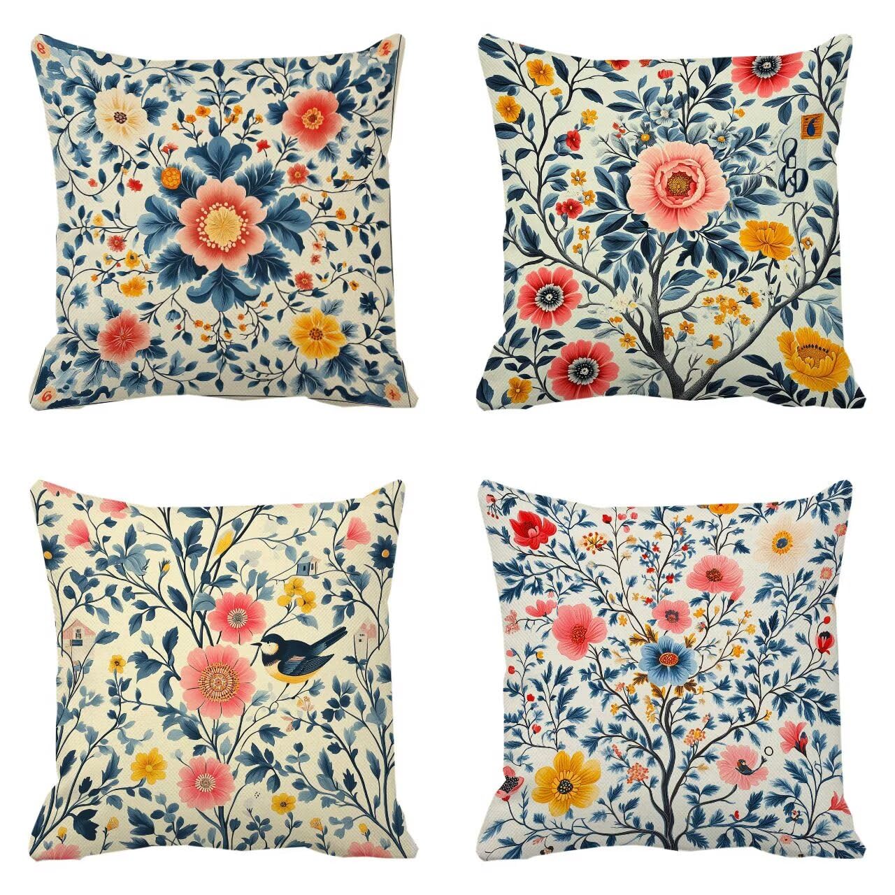 Juego de 4 Fundas Cojines Rural Flores (12) 75 x 75 cm Fundas Cojines, Decoración Moderna Cojin Exterior, para Sofá salón Coche Cama Sillas Decoración, Cuadrado Terciopelo Sofá Cojín Exterior m-482