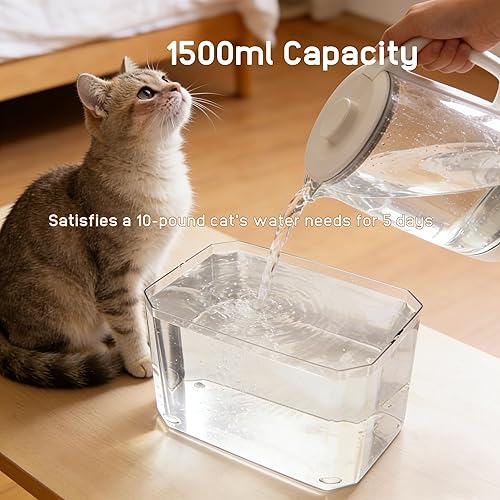 Miniatura 3 de Fuentes de agua de plástico para gatos, tanque transparente y visible, 50.7 onzas/1.5 L, cuenco de agua para gatos y perros, fuente de agua para